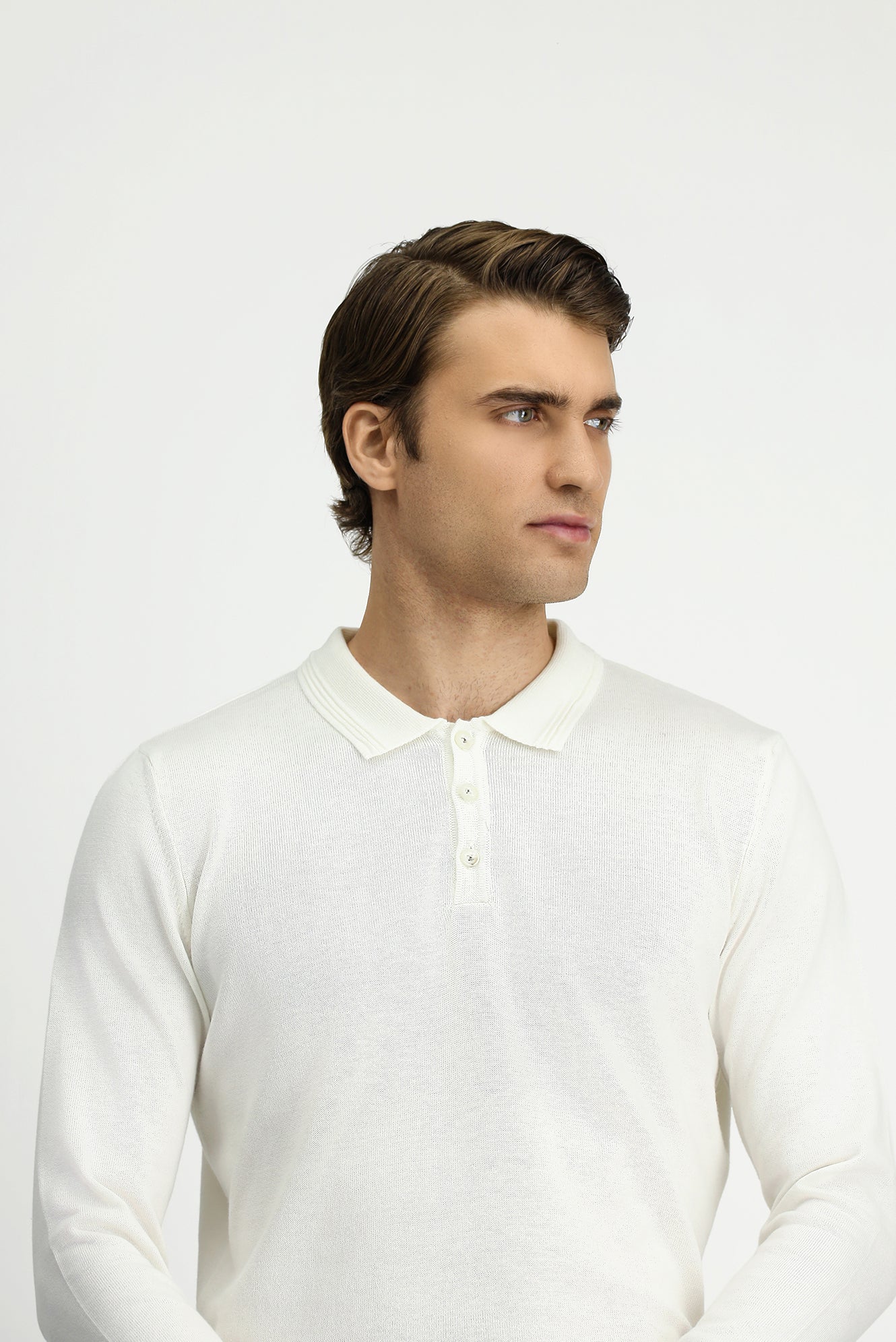 Ekru Polo Yaka Regular Fit Pamuklu Triko Kazak - Image 3