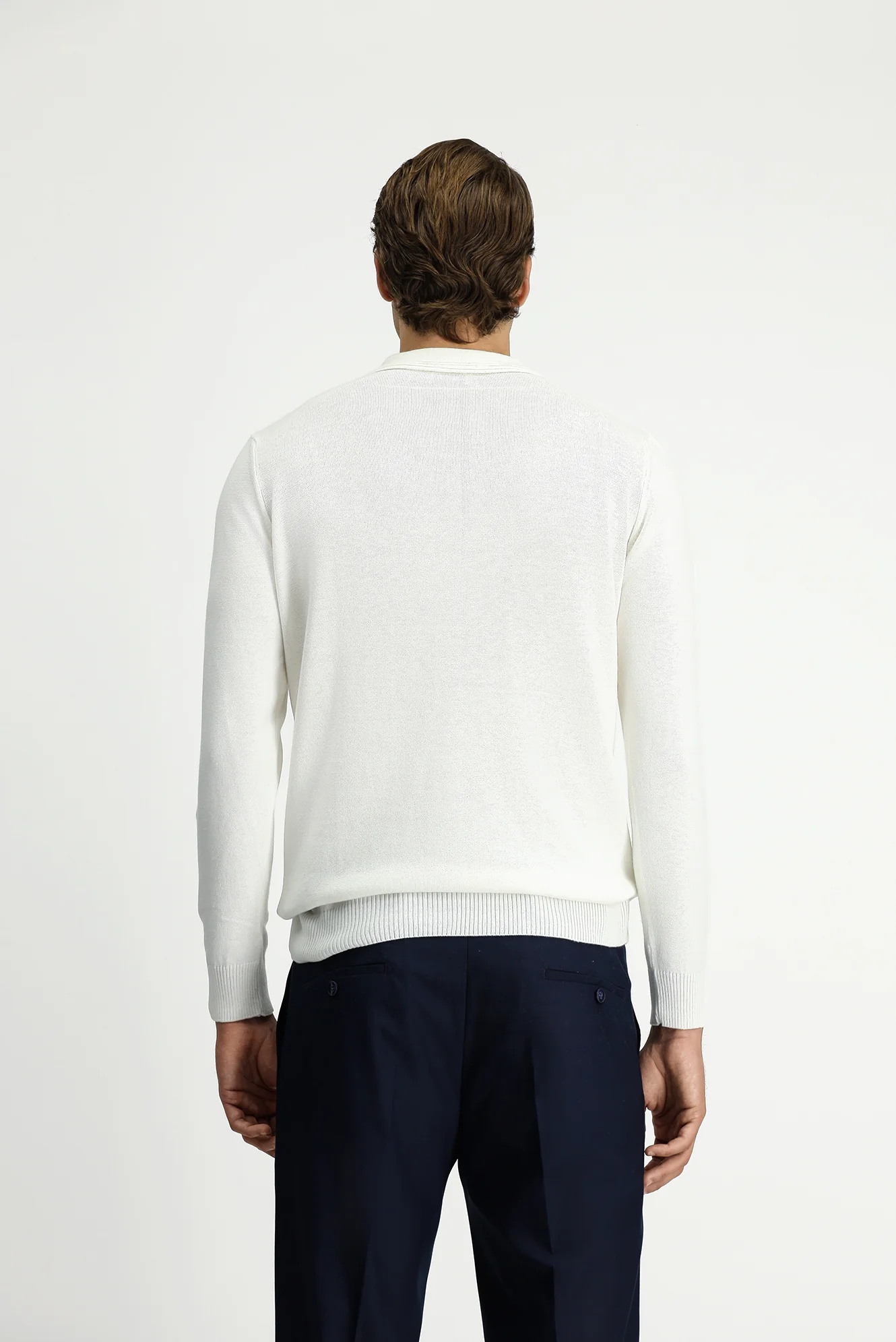 Ekru Polo Yaka Regular Fit Pamuklu Triko Kazak - Image 4