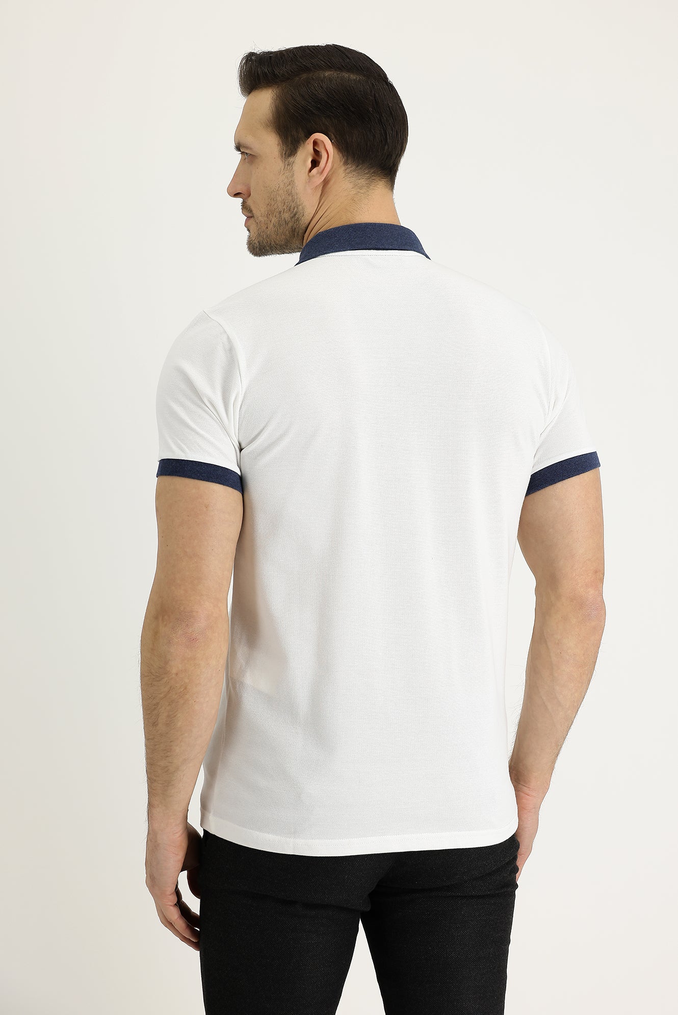 Ekru Polo Yaka Slim Fit Dar Kesim Desenli Pamuk Tişört - Image 2