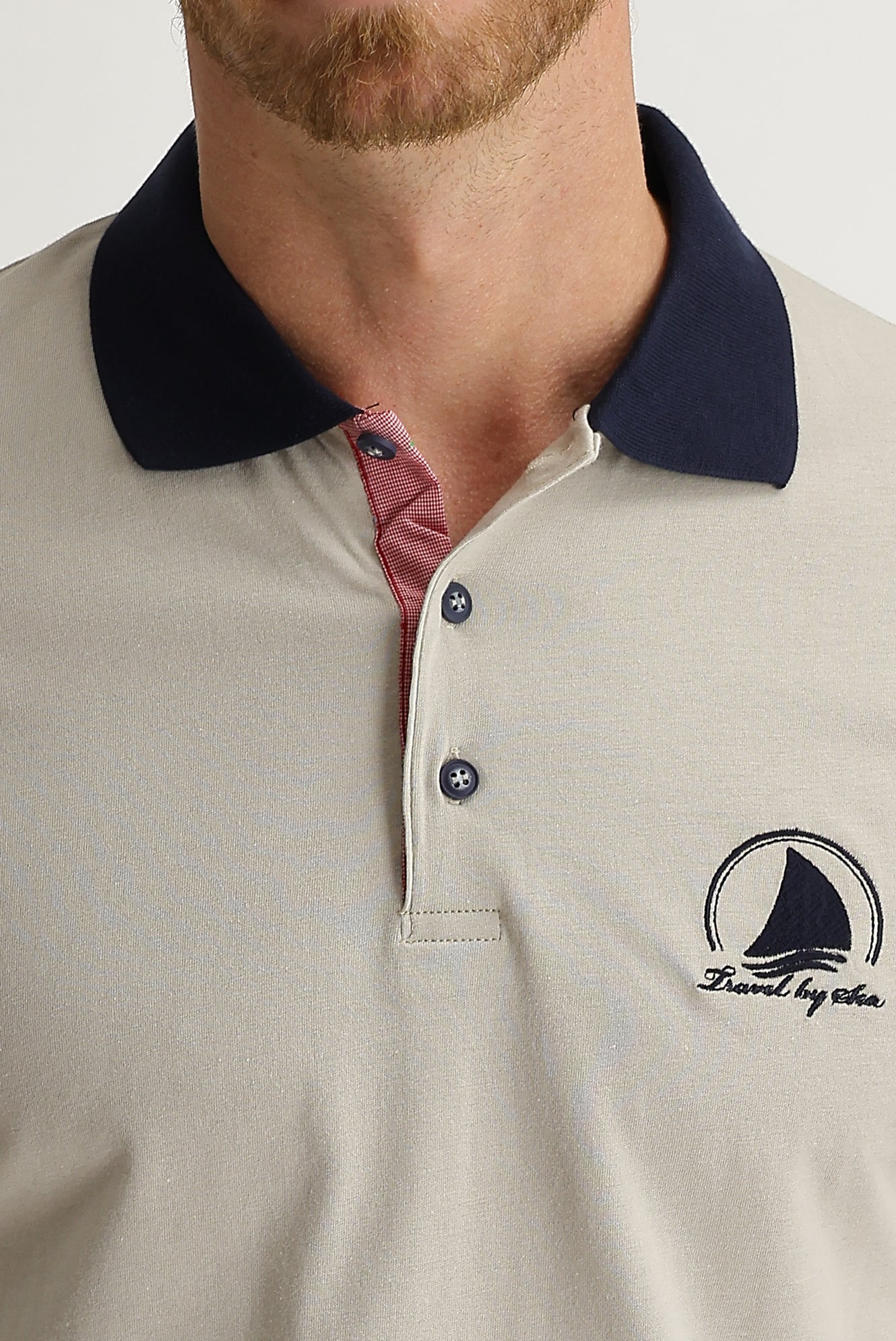 Ekru Polo Yaka Slim Fit Dar Kesim Desenli Tişört - Image 3