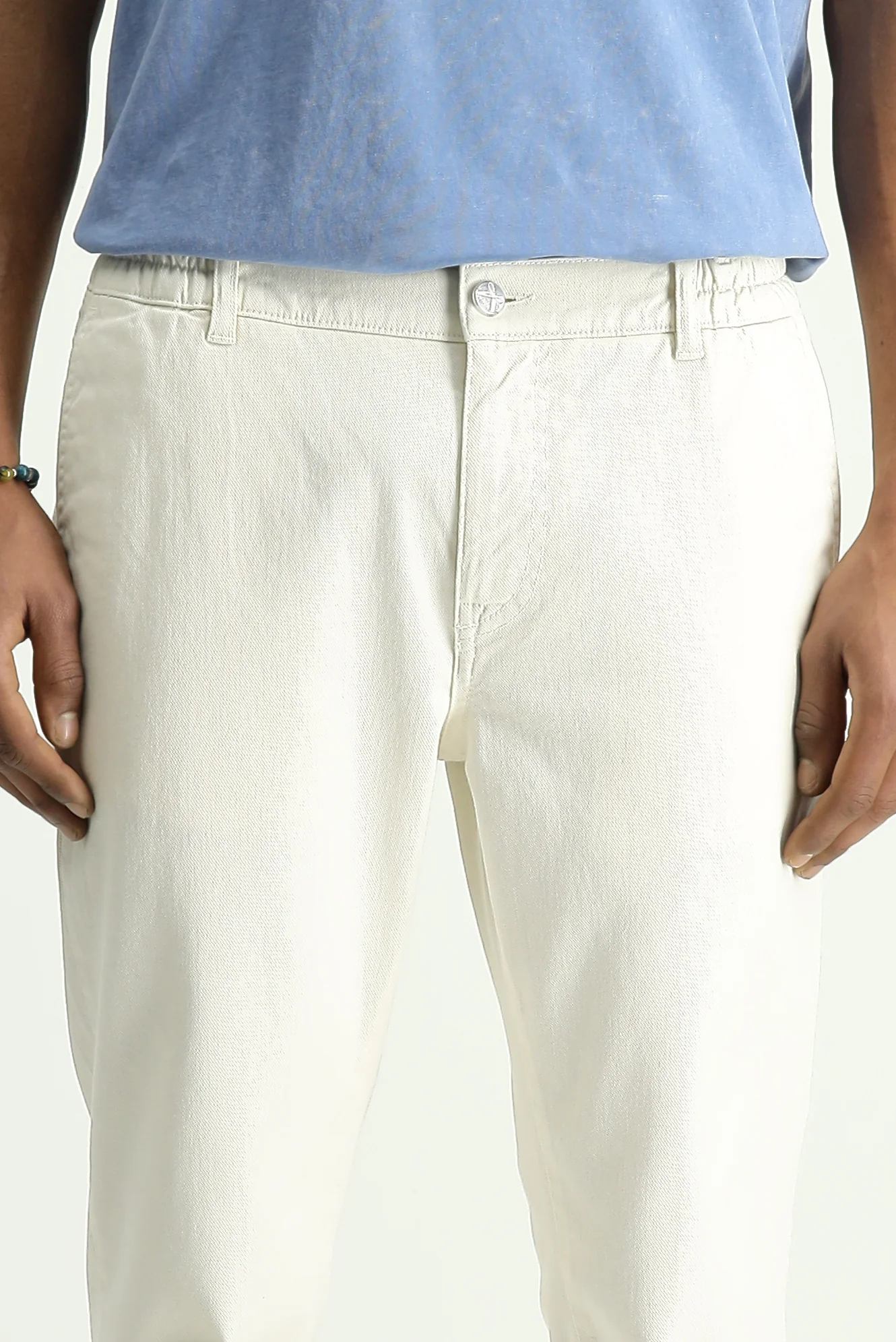 Ekru Regular Fit Standart Kesim Beli Lastikli Likralı Kanvas / Chino Pantolon - Image 3