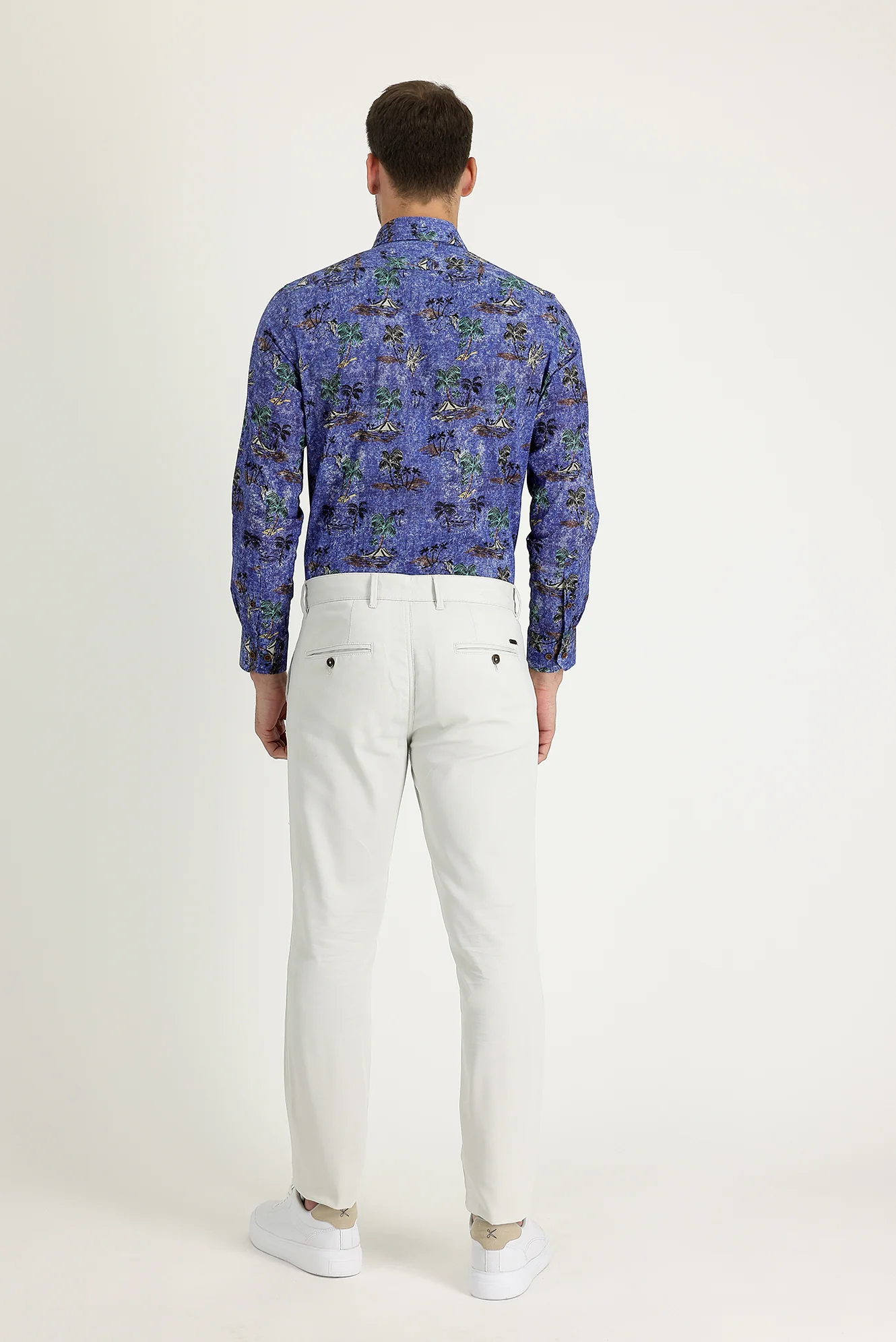 Ekru Regular Fit Standart Kesim Desenli Likralı Kanvas / Chino Pantolon - Image 2