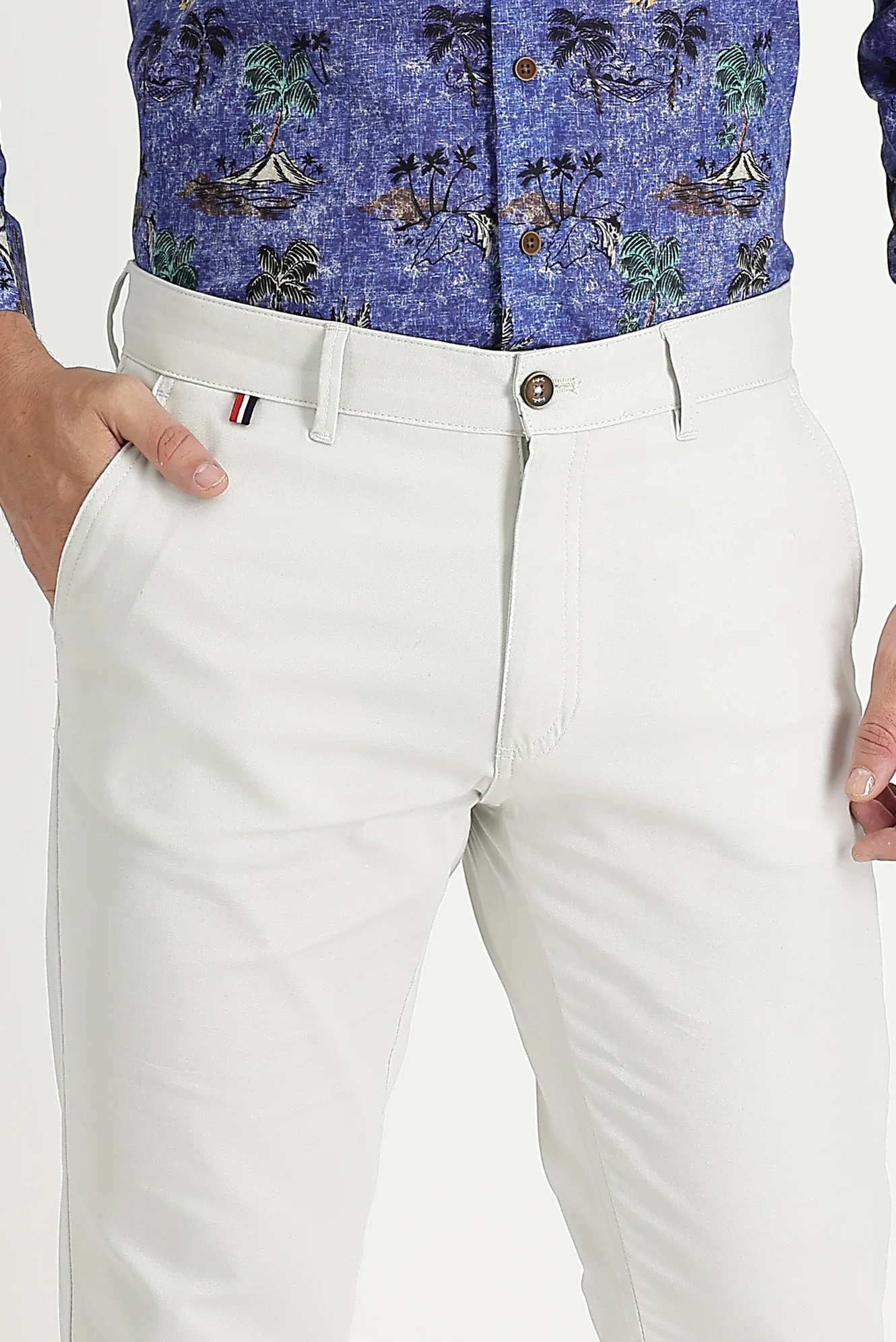 Ekru Regular Fit Standart Kesim Desenli Likralı Kanvas / Chino Pantolon - Image 3
