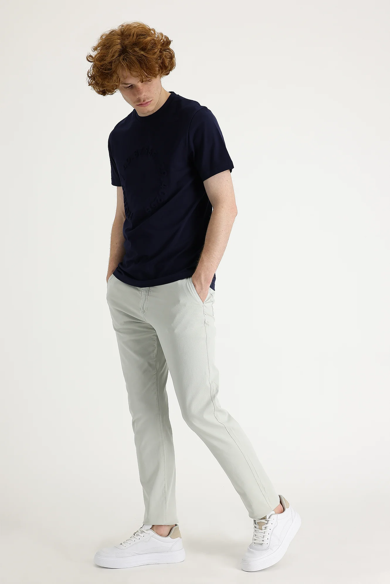 Ekru Regular Fit Standart Kesim Likralı Kanvas / Chino Pantolon