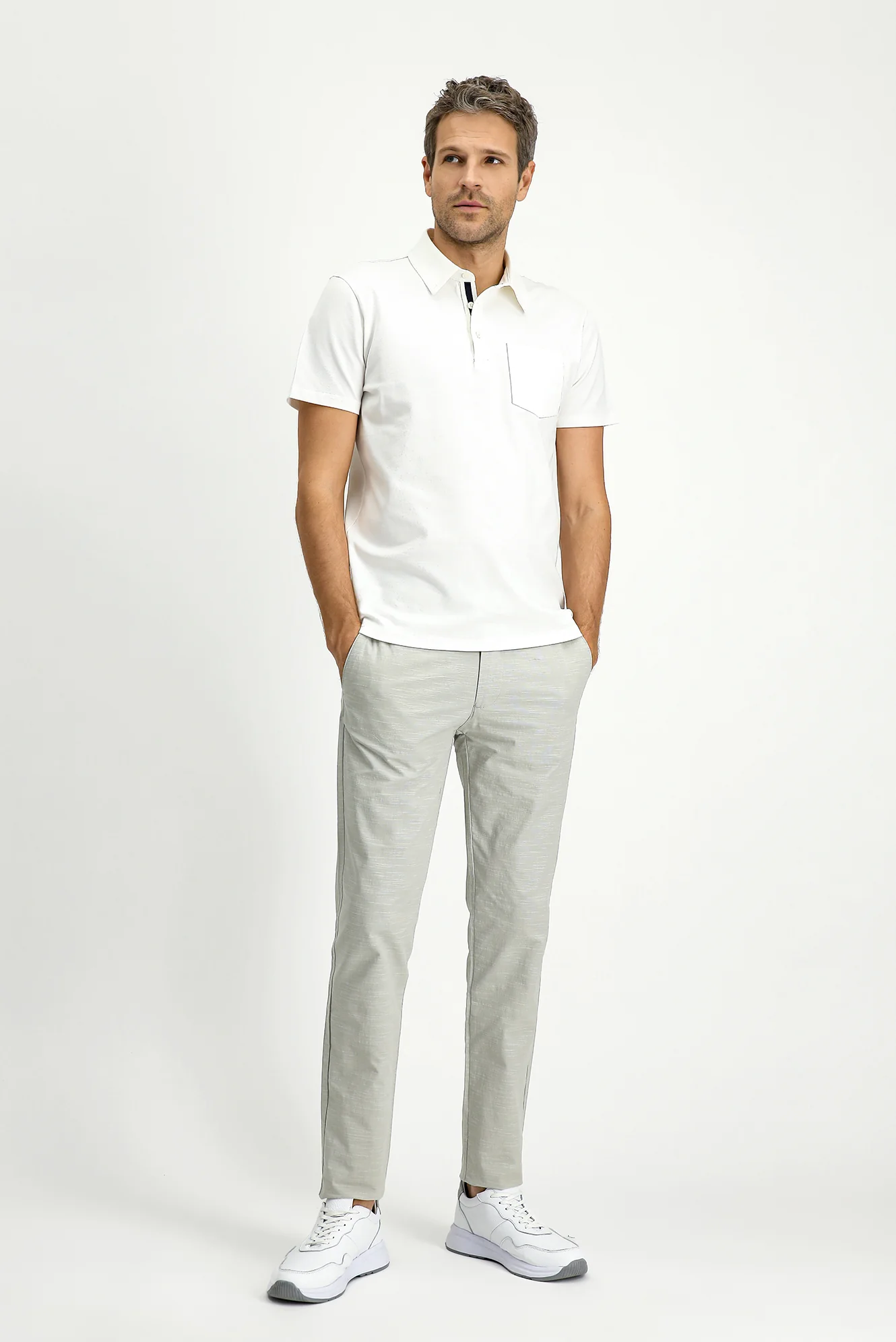 Ekru Regular Fit Pamuk Cepli Polo Yaka Tişört