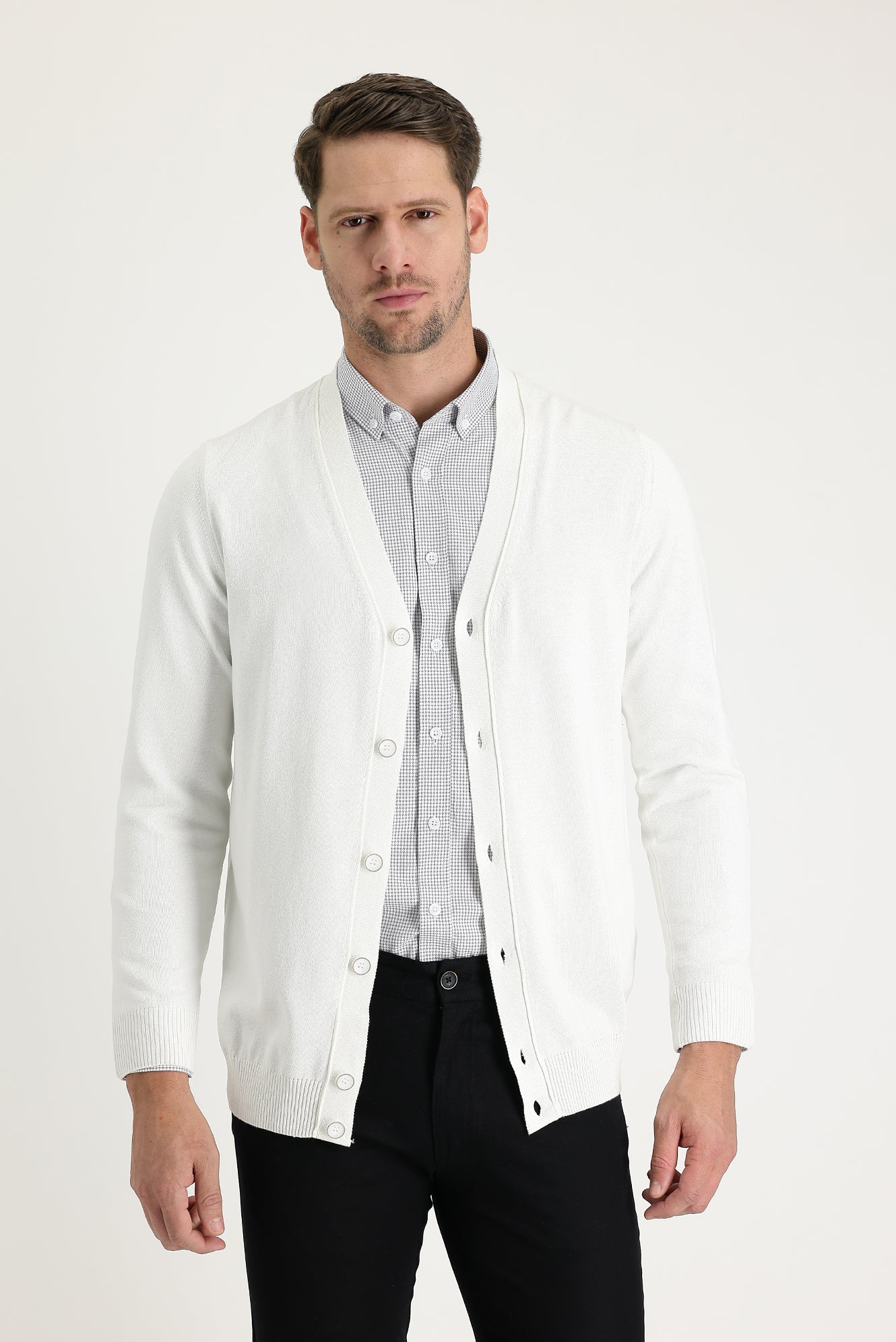 Ekru Regular Fit Triko Hırka - Image 2