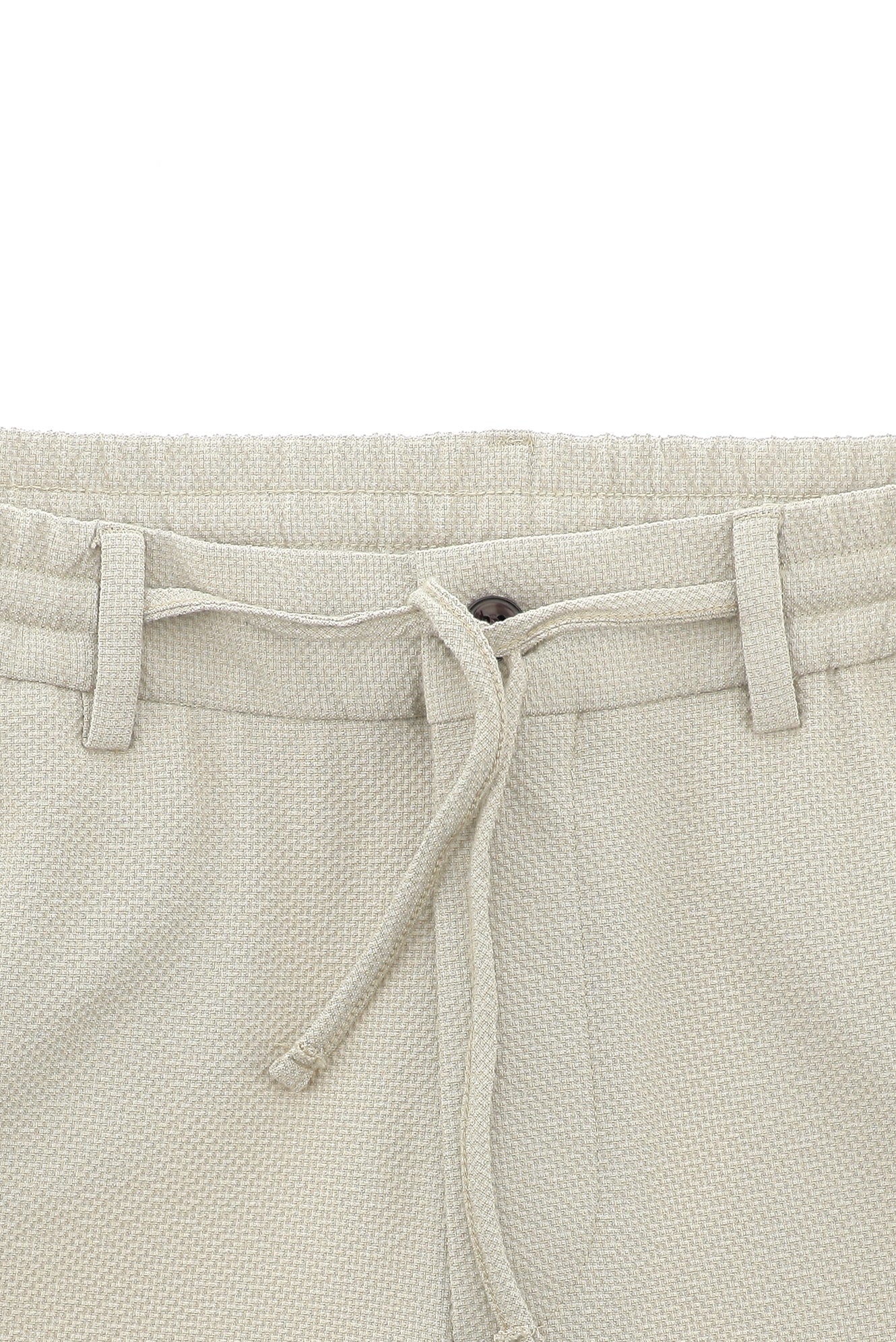 Ekru 7 Drop Slim Fit Dar Kesim Çizgili Beli Lastikli İpli Takım Elbise - Image 5
