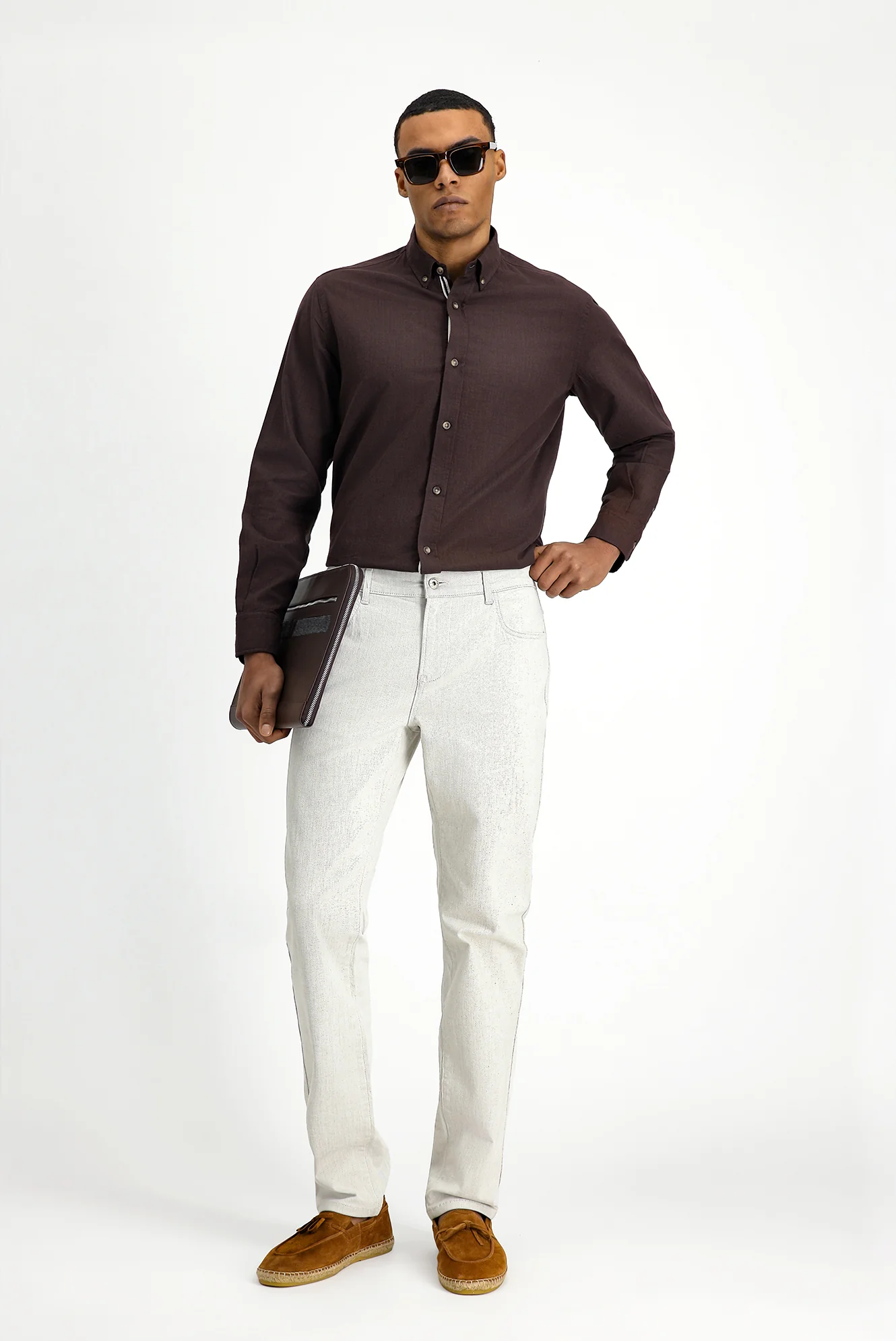 Ekru Slim Fit Dar Kesim Likralı Denim Pantolon - Image 2