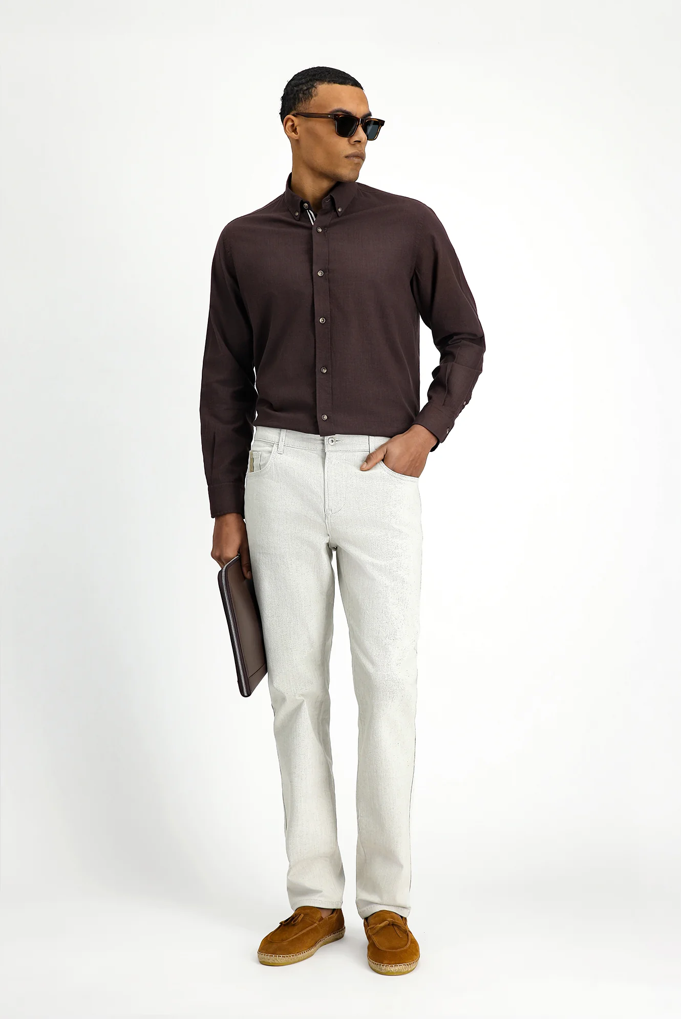 Ekru Slim Fit Dar Kesim Likralı Denim Pantolon - Image 3