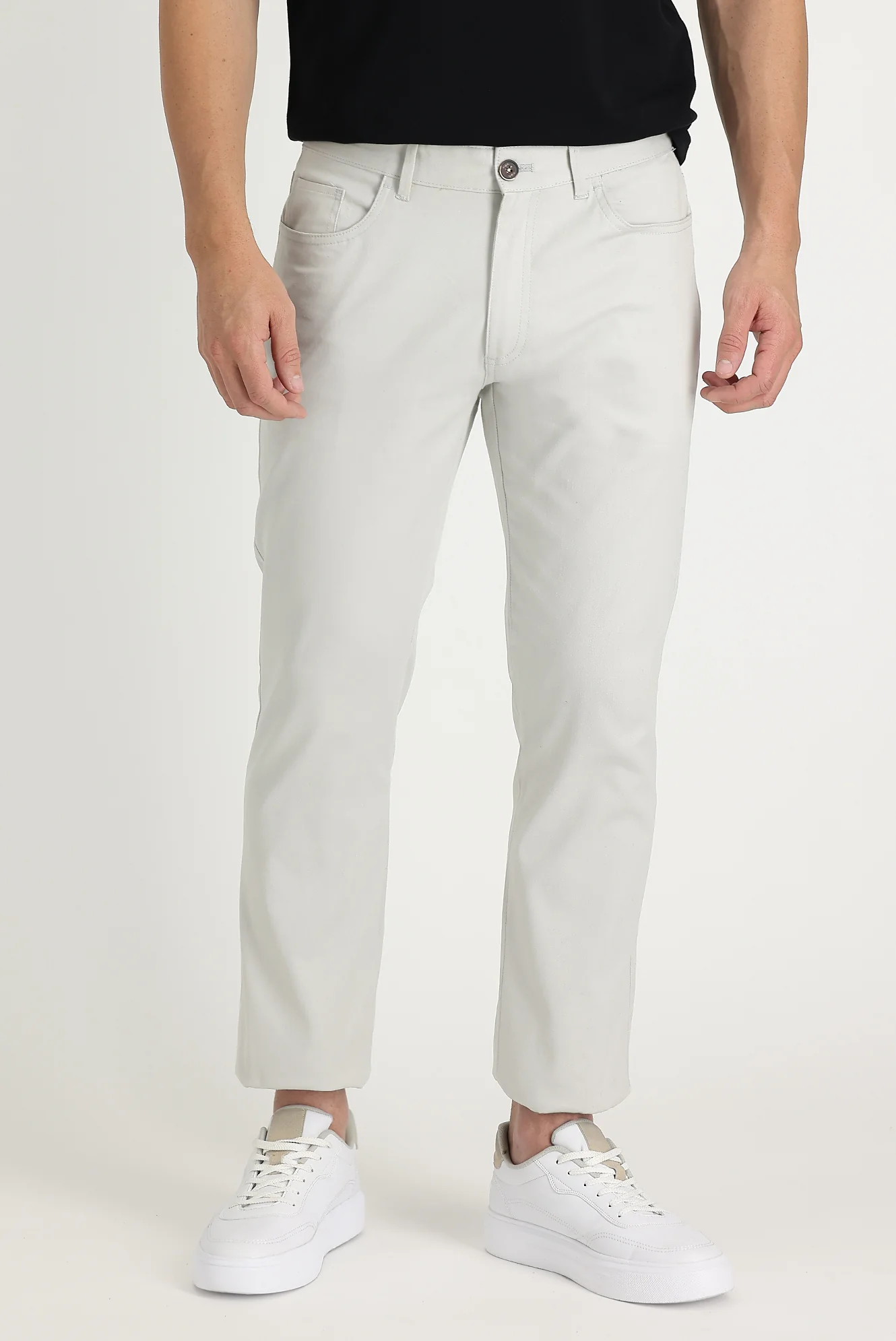 Ekru Slim Fit Dar Kesim Likralı Kanvas / Chino Pantolon - Image 2