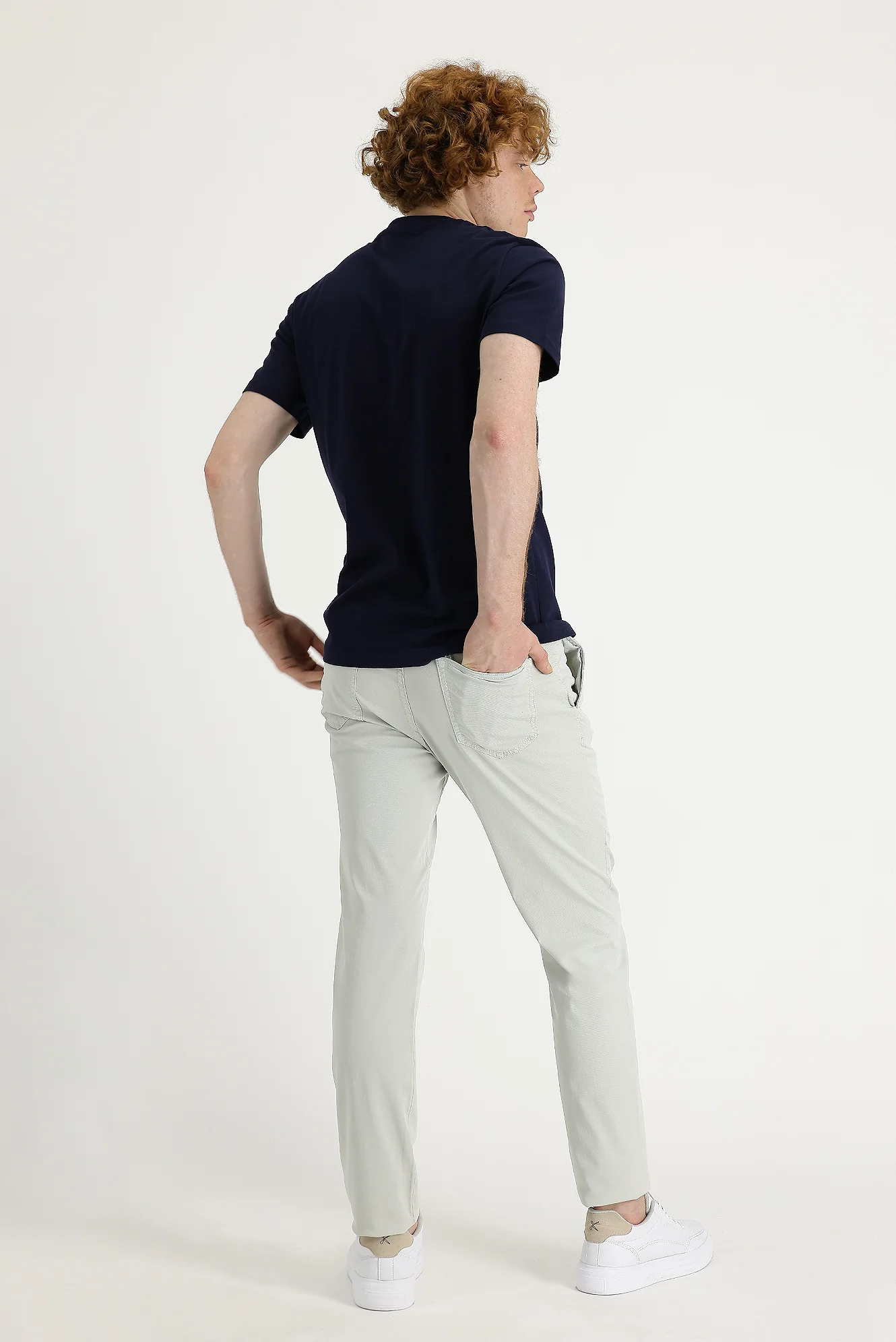 Ekru Slim Fit Dar Kesim Likralı Kanvas / Chino Pantolon - Image 3