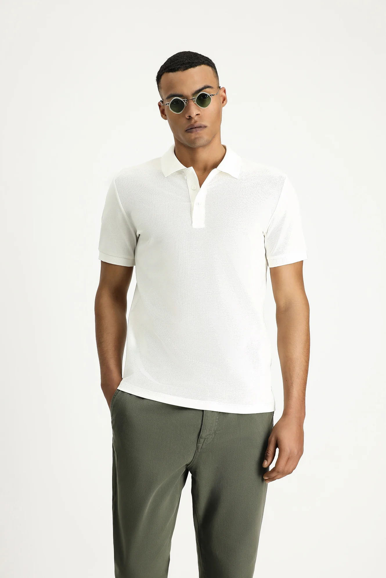 Ekru Slim Fit Dar Kesim Nakışlı Pamuk Polo Yaka Tişört