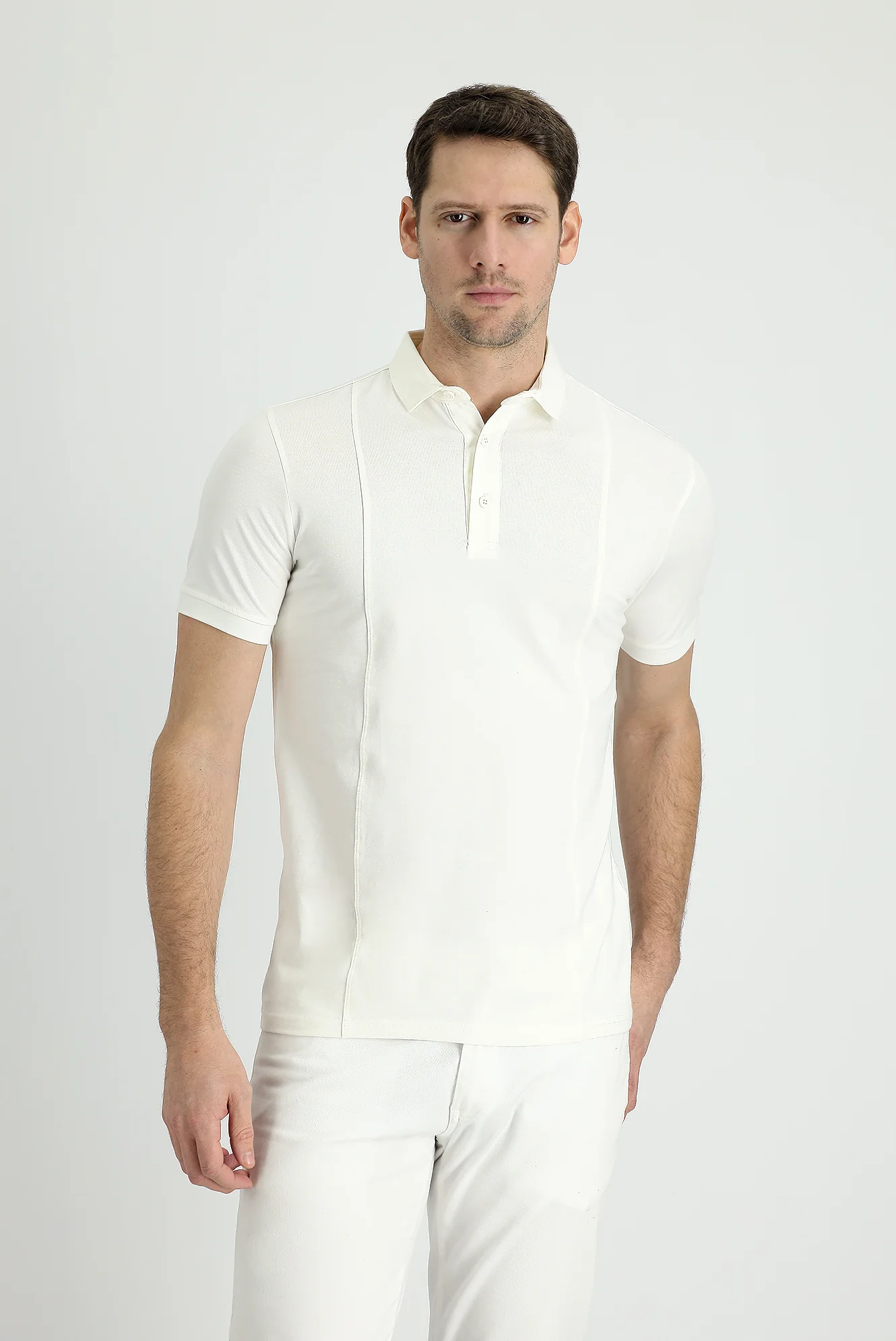 Ekru Slim Fit Dar Kesim Pamuklu Süprem Polo Yaka Tişört - Image 2