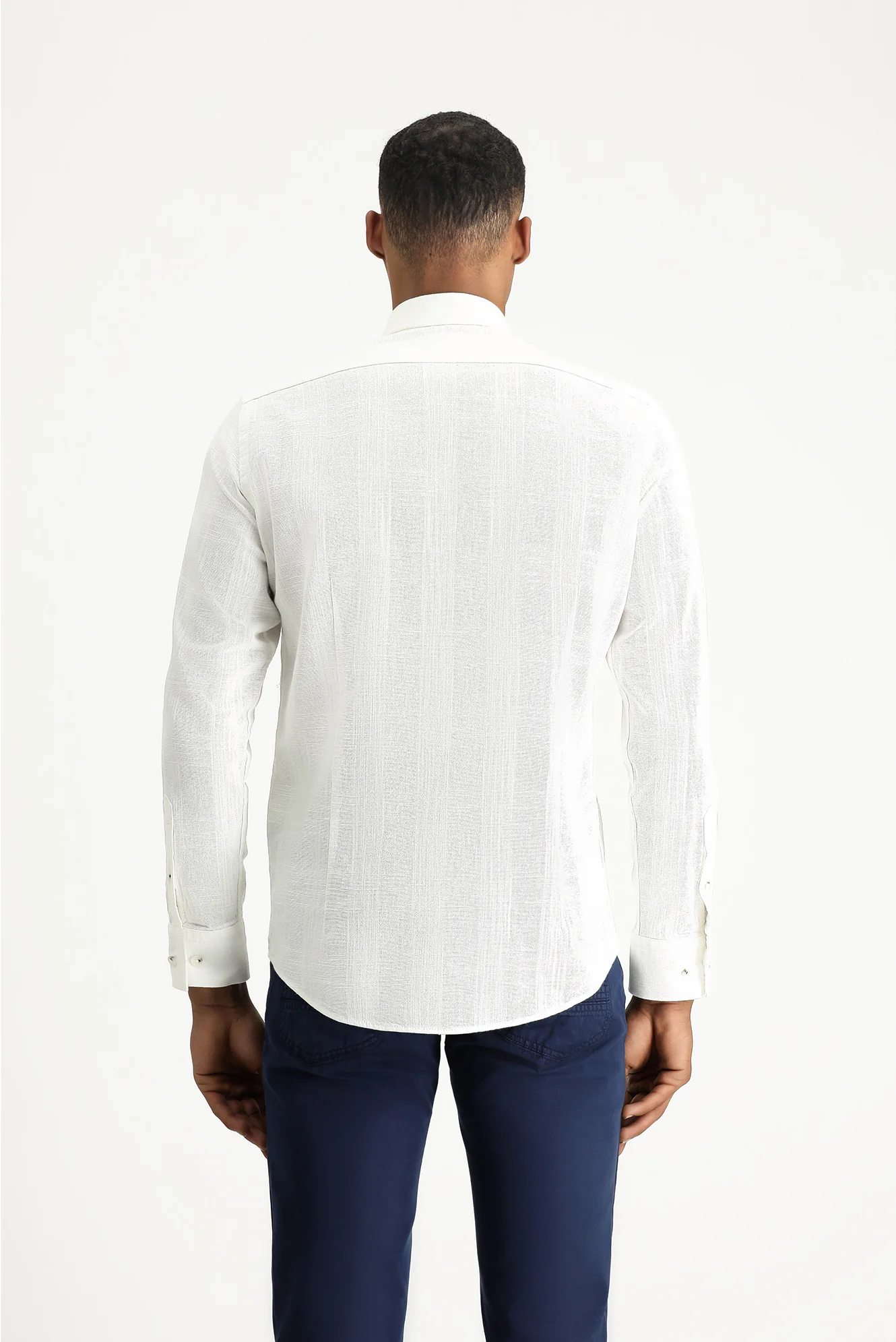 Ekru Uzun Kol Slim Fit Dar Kesim Desenli Spor Pamuk Düğmeli Yaka Gömlek - Image 4