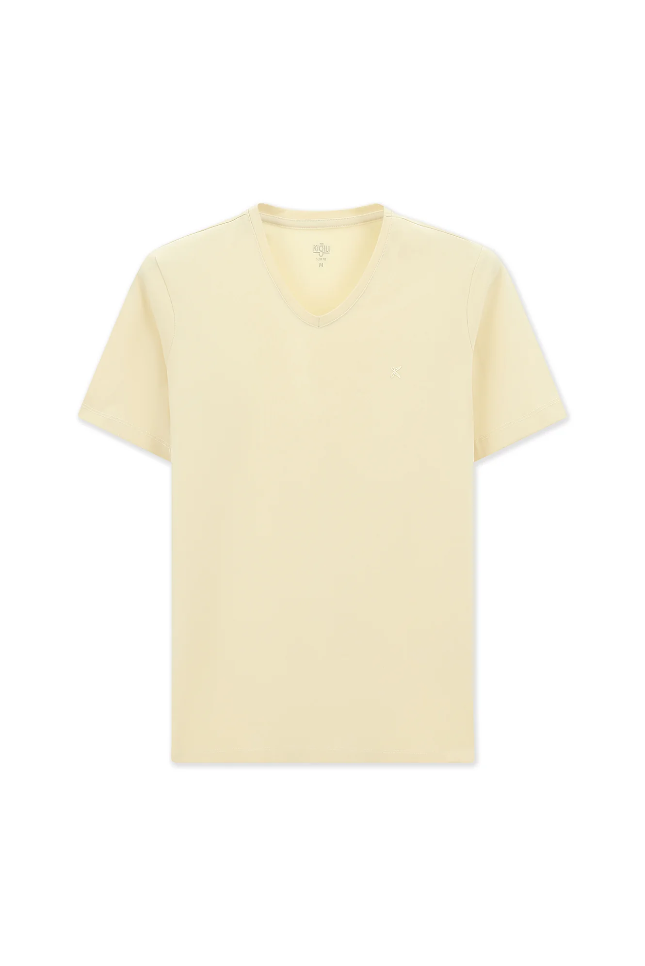 Ekru V Yaka Slim Fit Dar Kesim Süprem Pamuklu Basic Tişört