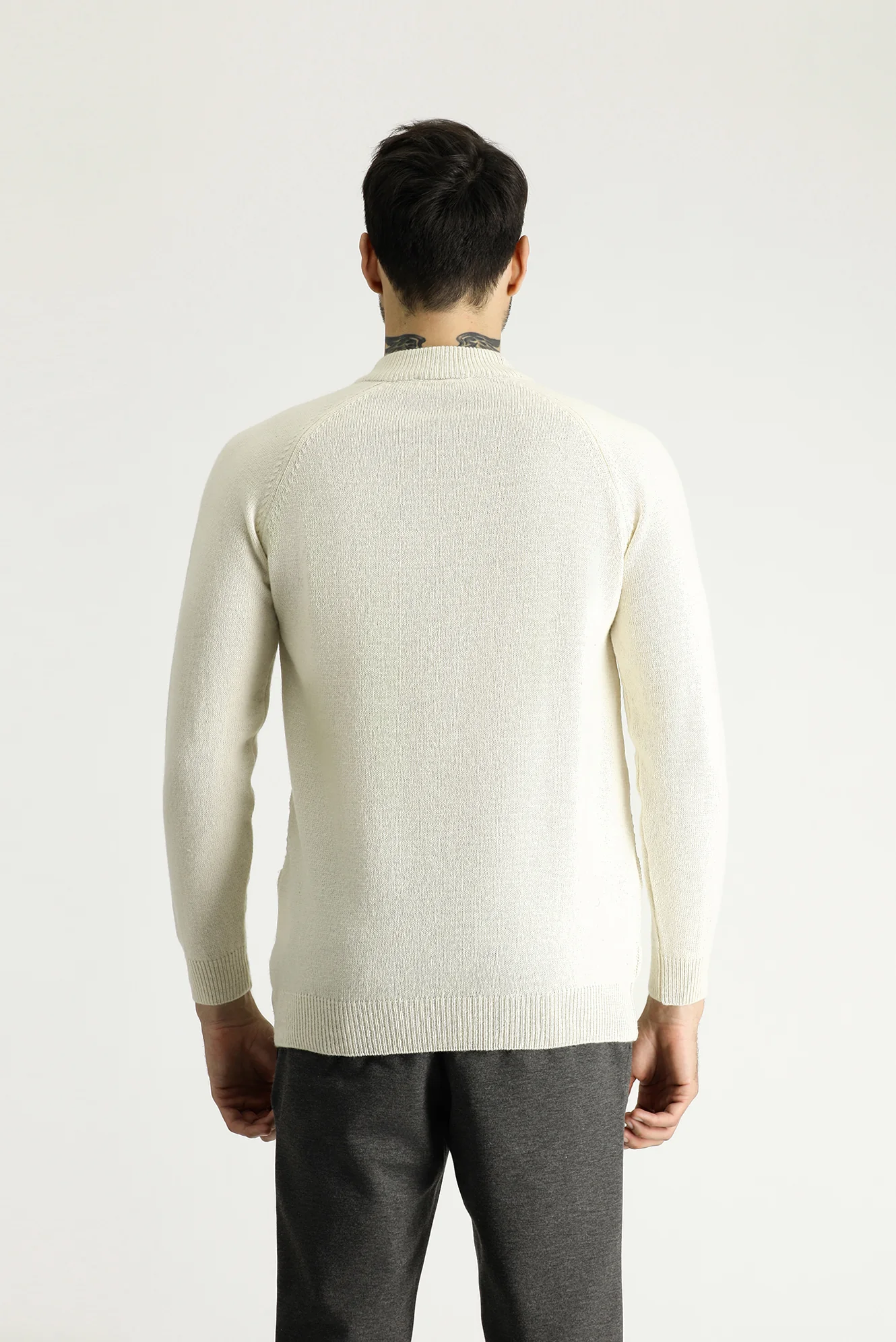 Ekru Yarım Balıkçı Yaka Slim Fit Dar Kesim Desenli Yünlü Triko Kazak - Image 5