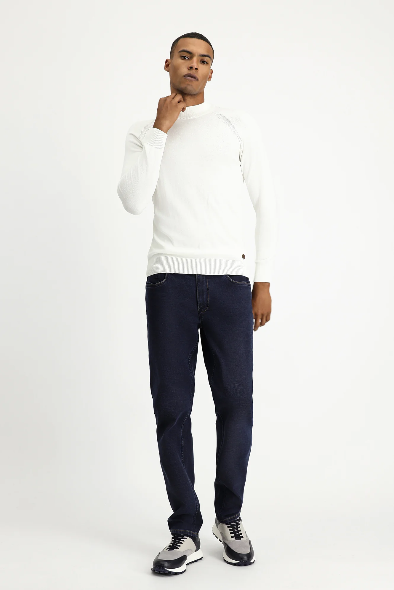 Ekru Yarım Balıkçı Yaka Slim Fit Dar Kesim Pamuklu Triko Kazak