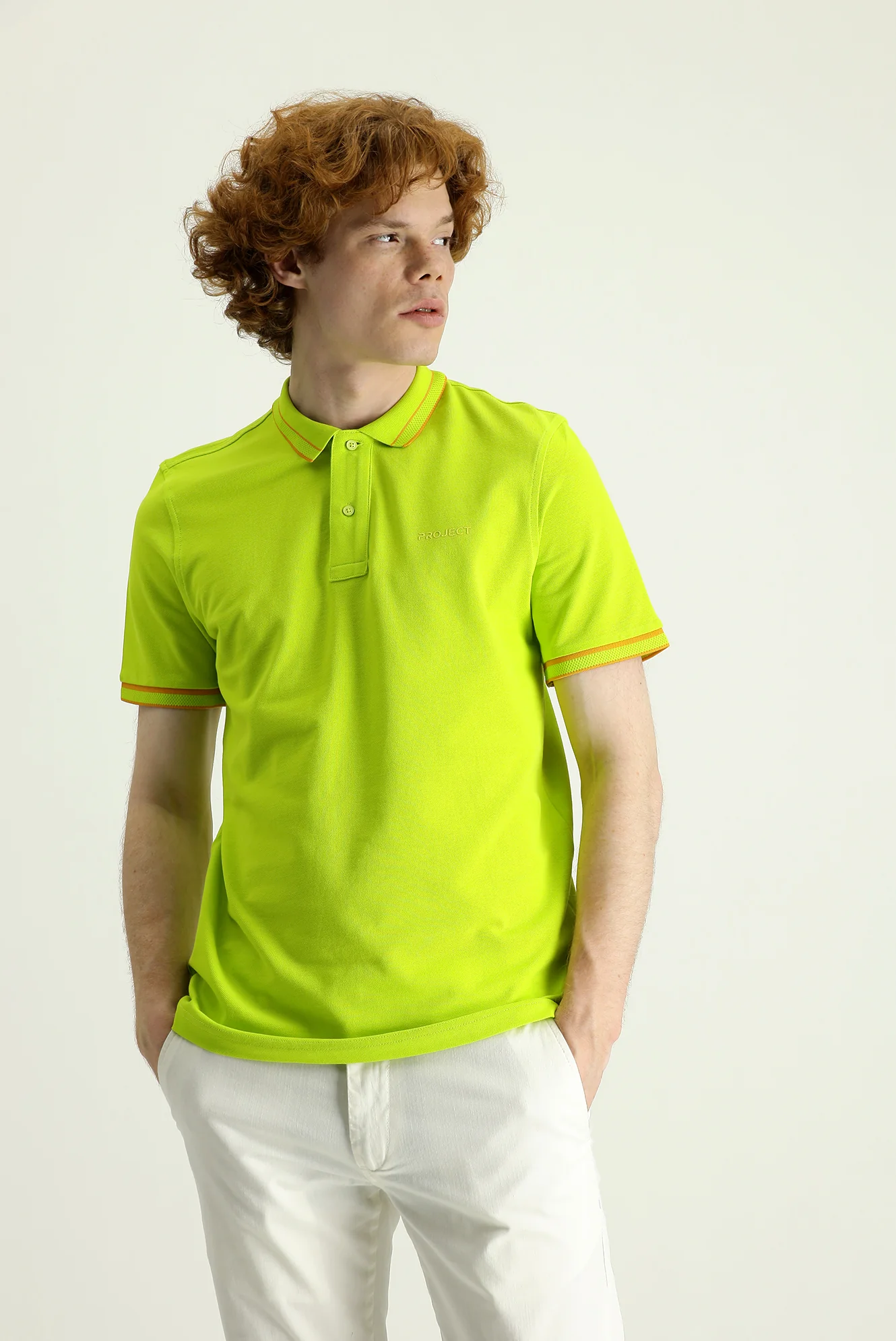 Fıstık Yeşili Polo Yaka Slim Fit Dar Kesim Pamuk Tişört - Image 2