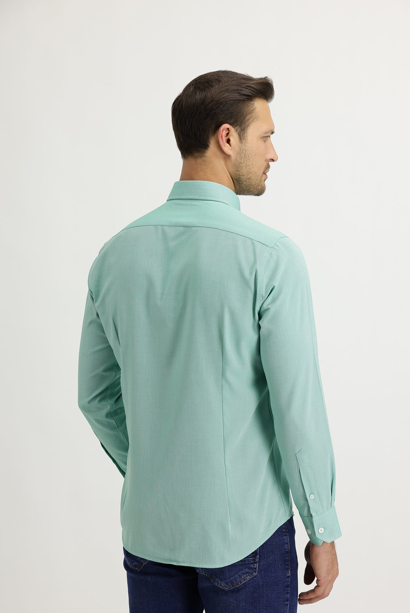 Fıstık Yeşili Uzun Kol Slim Fit Dar Kesim Oxford Gömlek - Image 4