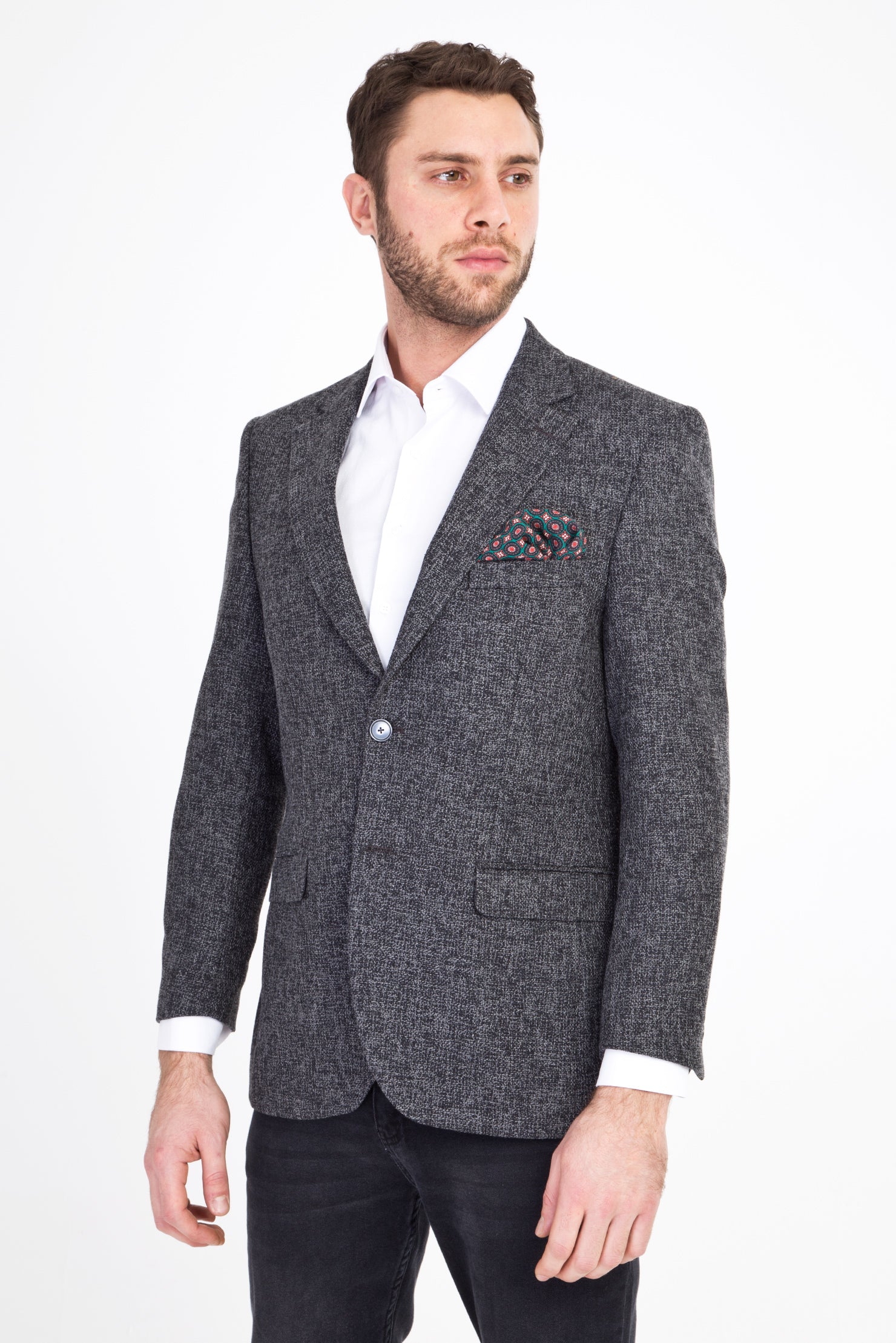 Füme Gri 4 Drop Relaxed Fit Rahat Kesim Klasik Desenli Ceket