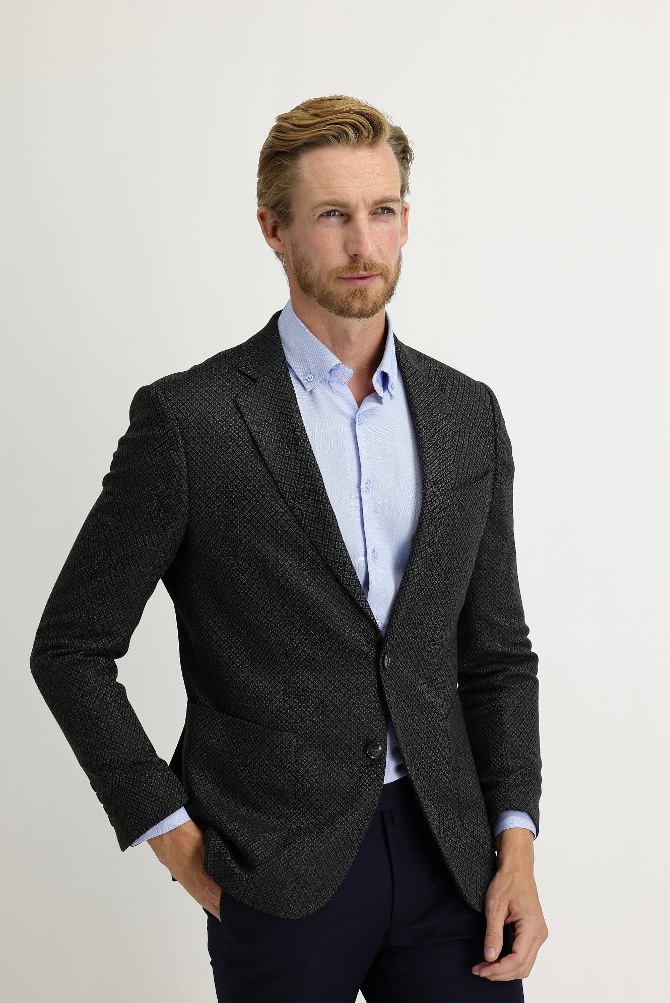 Füme Gri 7 Drop Slim Fit Dar Kesim Kuşgözü Ceket - Image 2