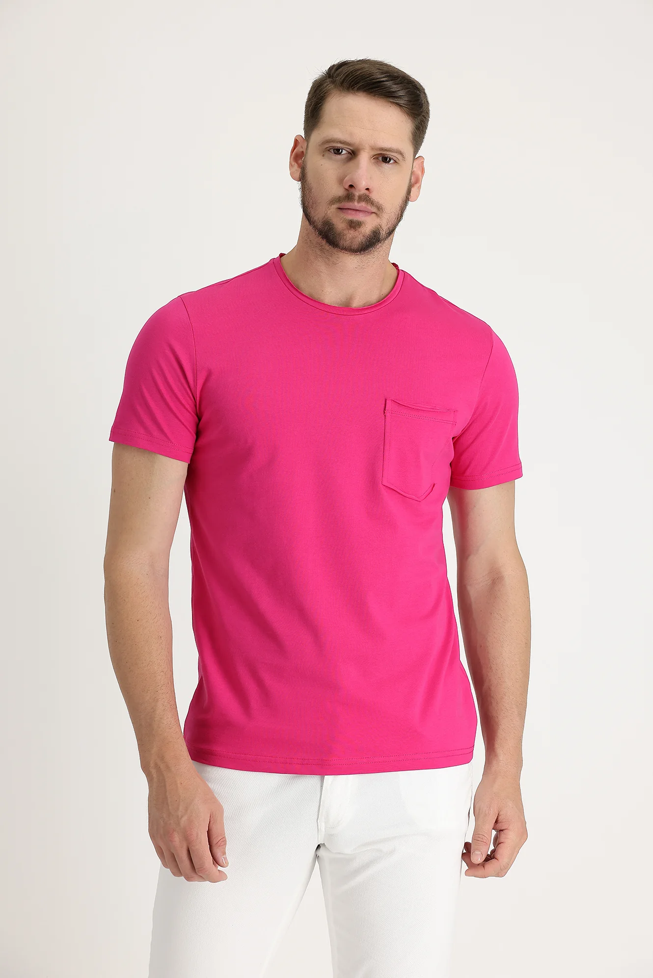 Fuşya Bisiklet Yaka Slim Fit Dar Kesim Tişört - Image 2