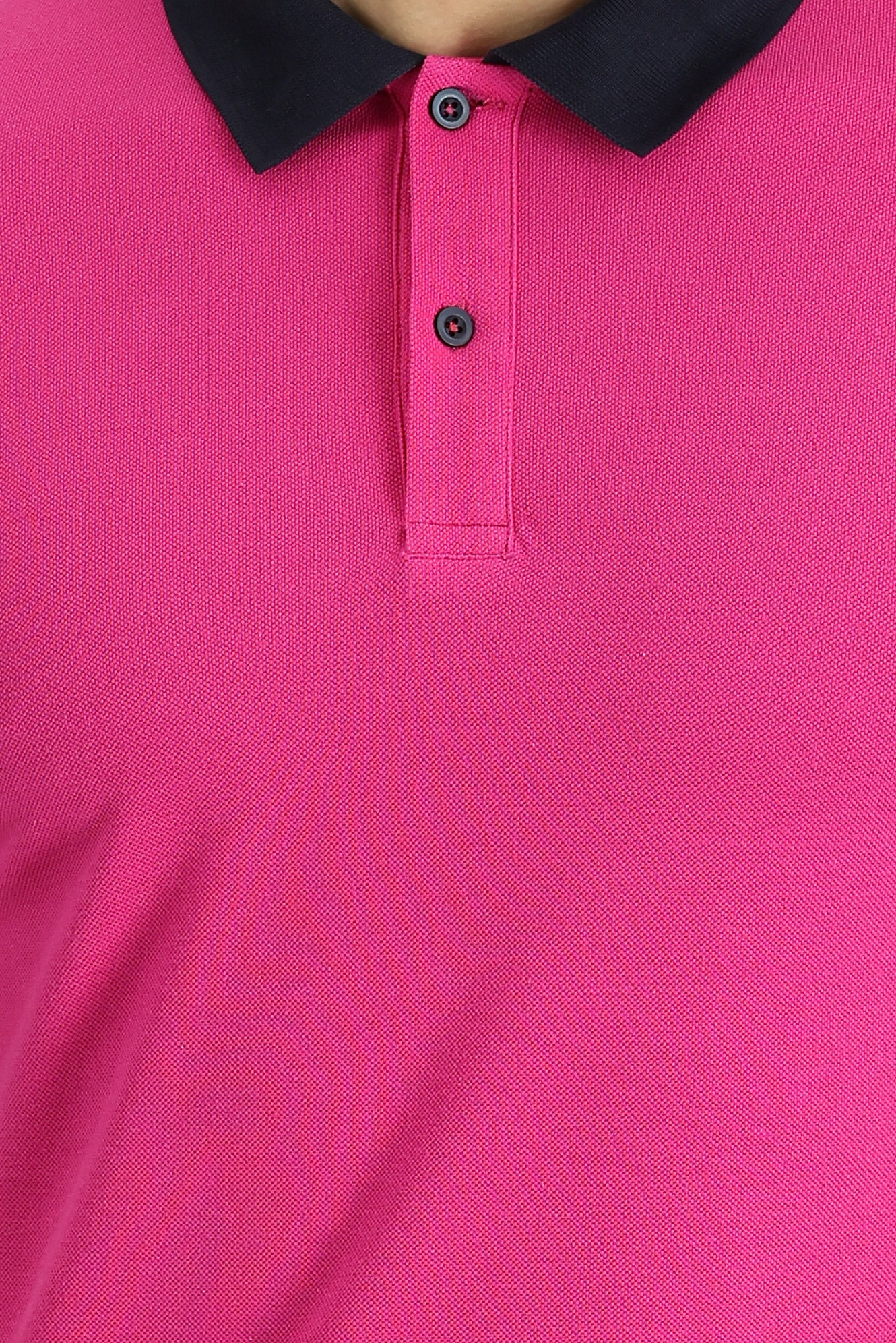 Fuşya Polo Yaka Slim Fit Dar Kesim Desenli Pamuk Tişört - Image 4