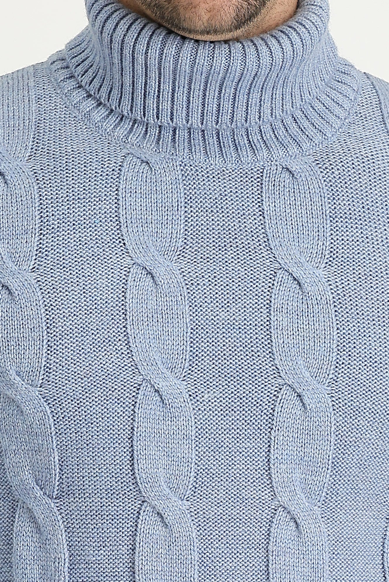 Gök Mavisi Balıkçı Yaka Slim Fit Dar Kesim Yünlü Desenli Triko Kazak - Image 4