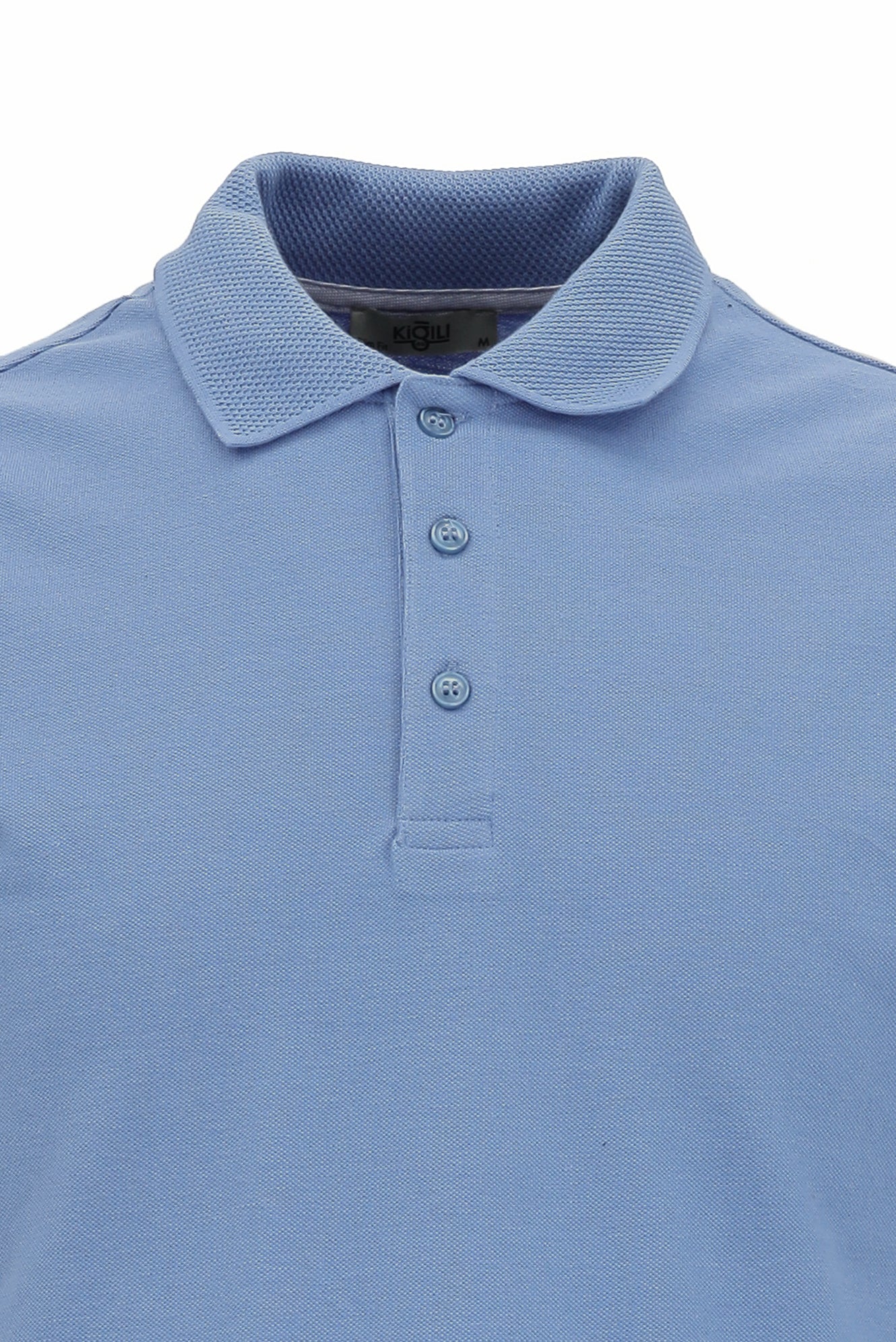 Gök Mavisi Polo Yaka Slim Fit Dar Kesim Nakışlı Pamuk Tişört - Image 3