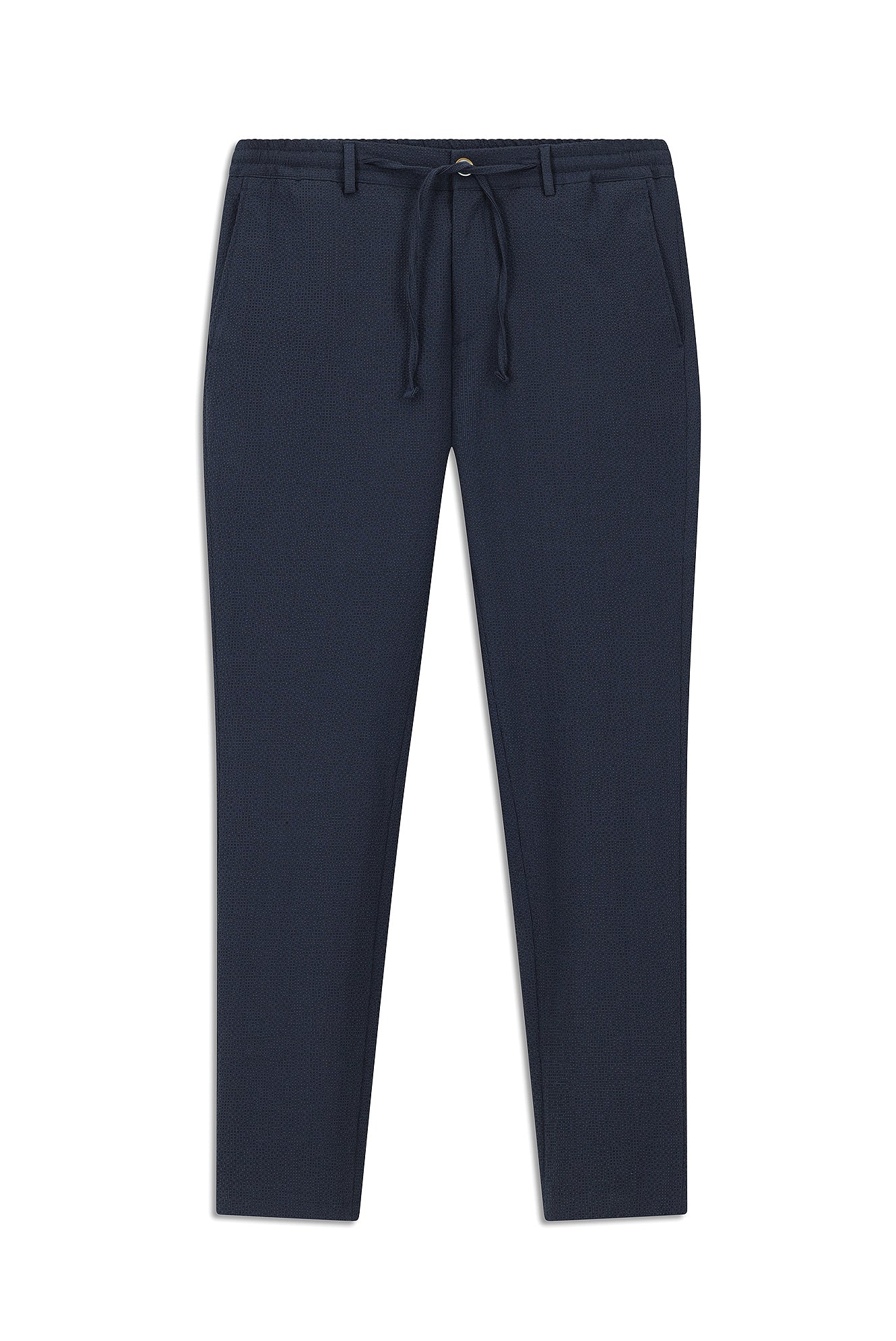 Gök Mavisi 7 Drop Super Slim Fit Eksra Dar Kesim Beli Lastikli İpli Gofre Likralı Klasik Kumaş Pantolon - Image 7
