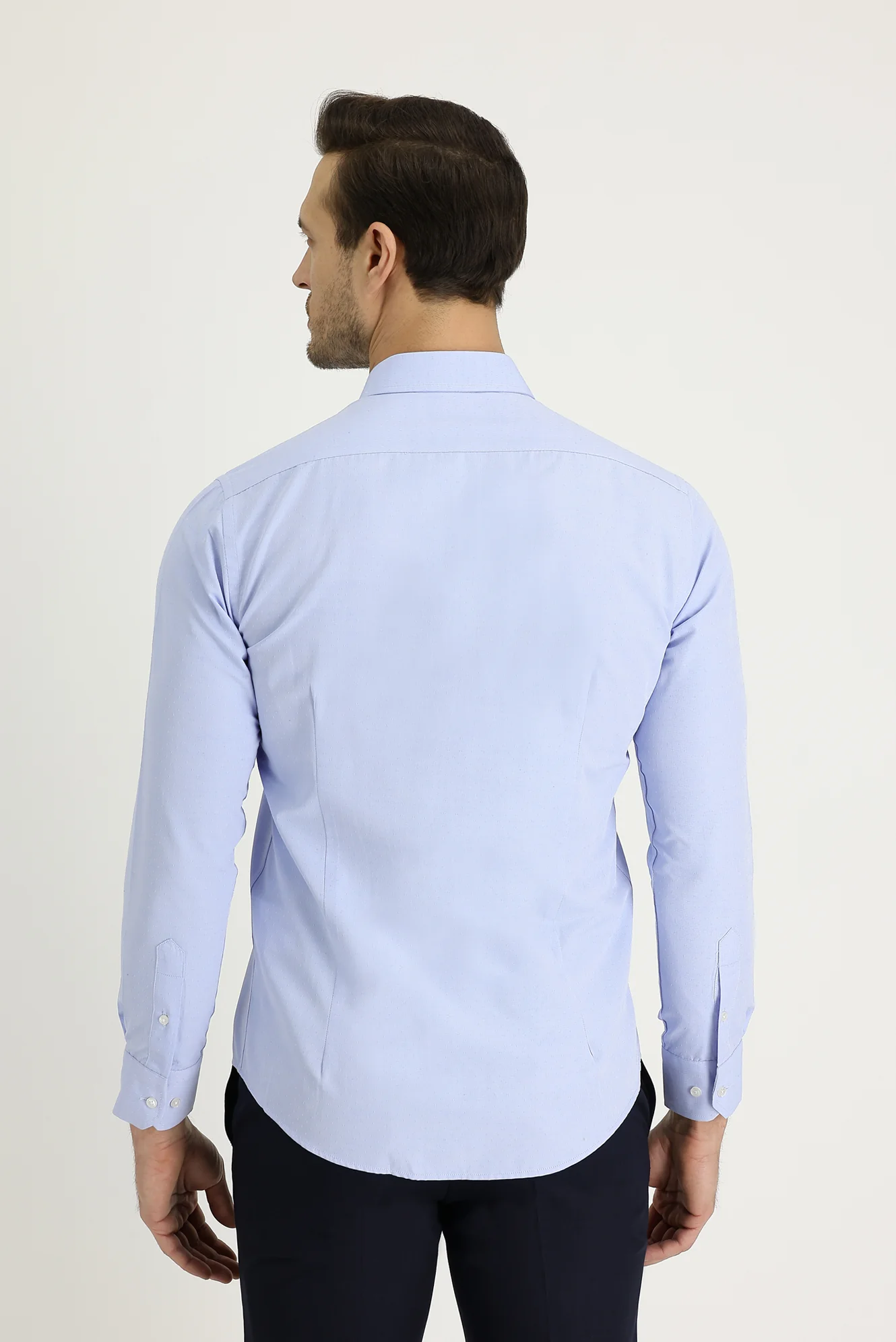Gök Mavisi Uzun Kol Slim Fit Dar Kesim Desenli Pamuklu Gömlek - Image 4