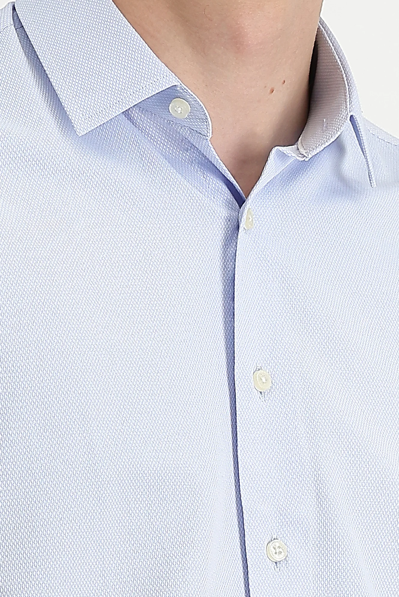 Gök Mavisi Uzun Kol Slim Fit Dar Kesim Klasik Desenli Pamuklu Kolay Ütülenebilir Gömlek - Image 4