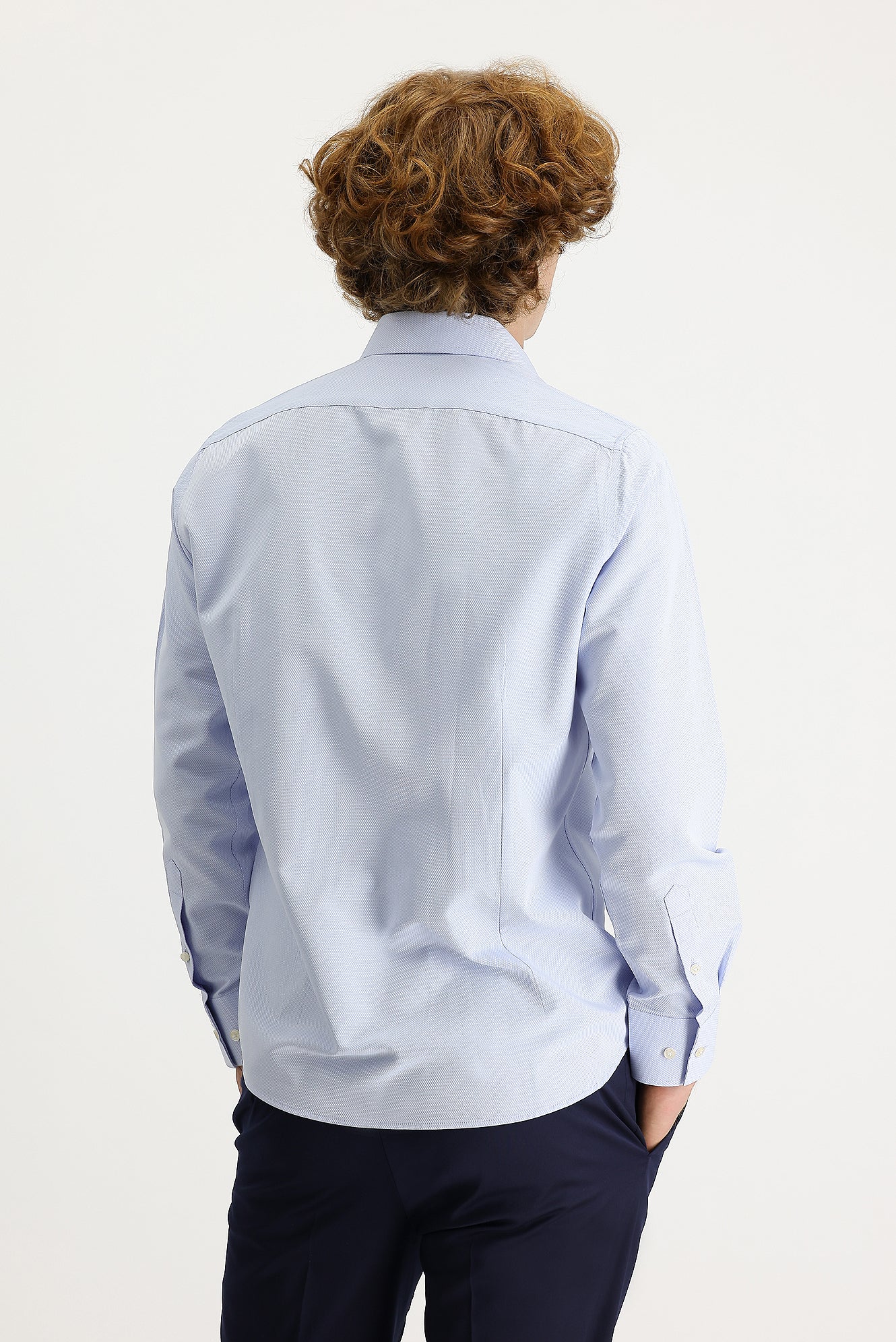 Gök Mavisi Uzun Kol Slim Fit Dar Kesim Klasik Desenli Pamuklu Kolay Ütülenebilir Gömlek - Image 5