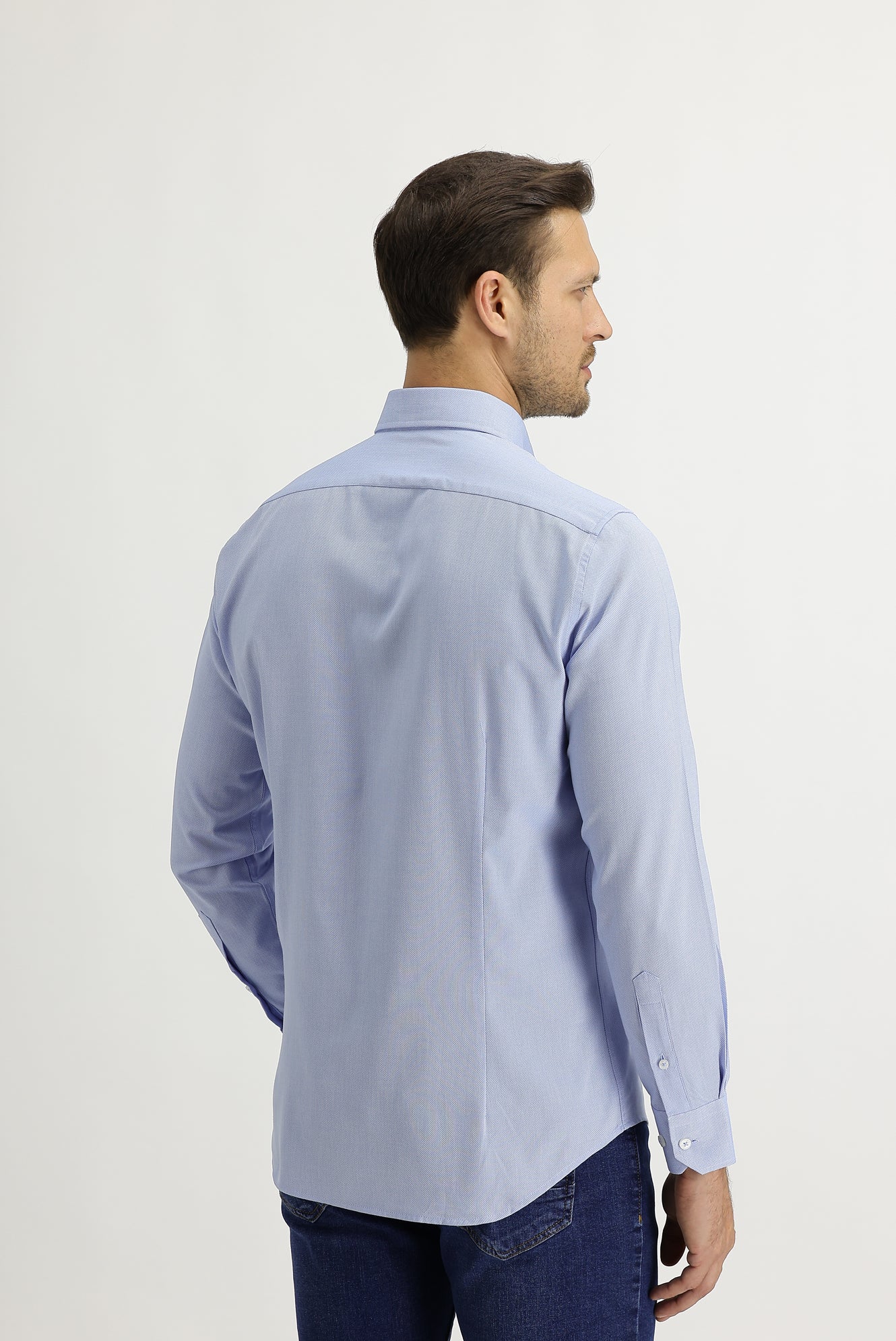Gök Mavisi Uzun Kol Slim Fit Dar Kesim Oxford Gömlek - Image 4