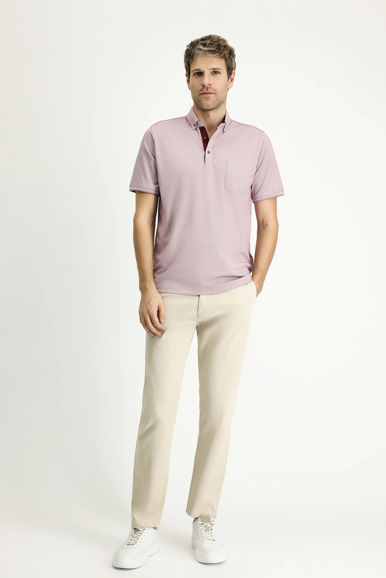 Gül Kurusu Polo Yaka Regular Fit Pamuklu Tişört - Image 2