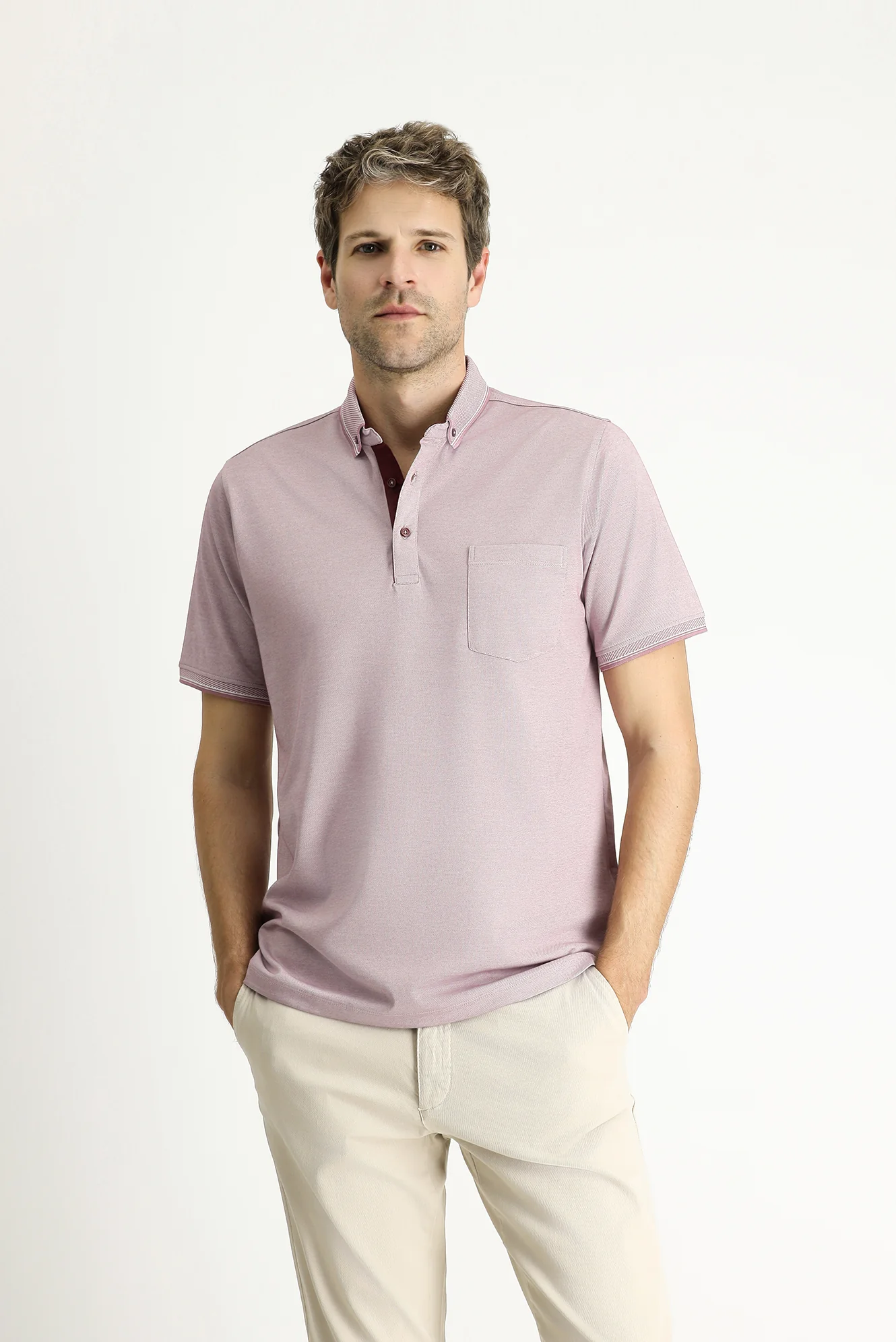 Gül Kurusu Polo Yaka Regular Fit Pamuklu Tişört - Image 3