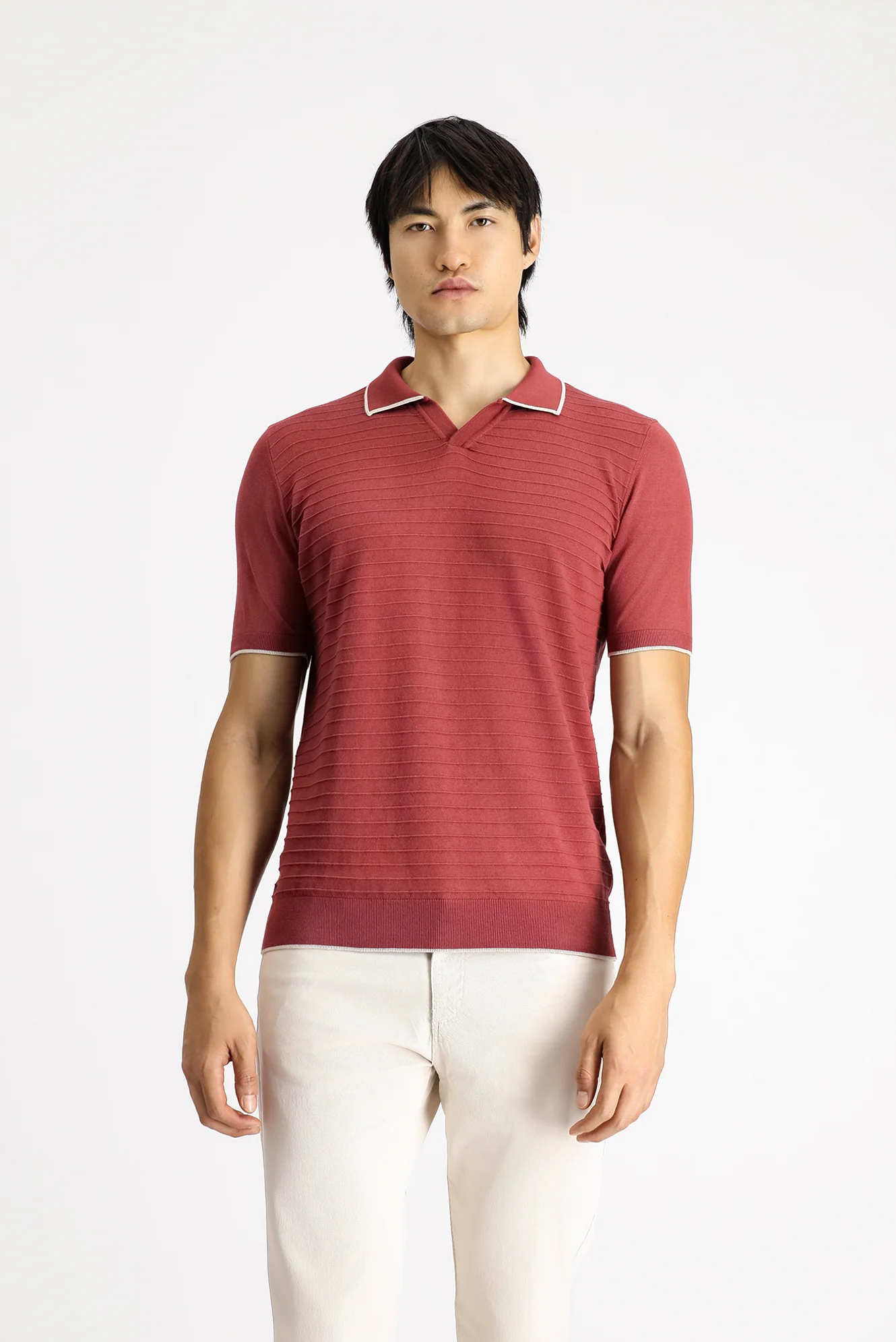 Gül Kurusu Slim Fit Dar Kesim Desenli Pamuklu Polo Yaka Tişört