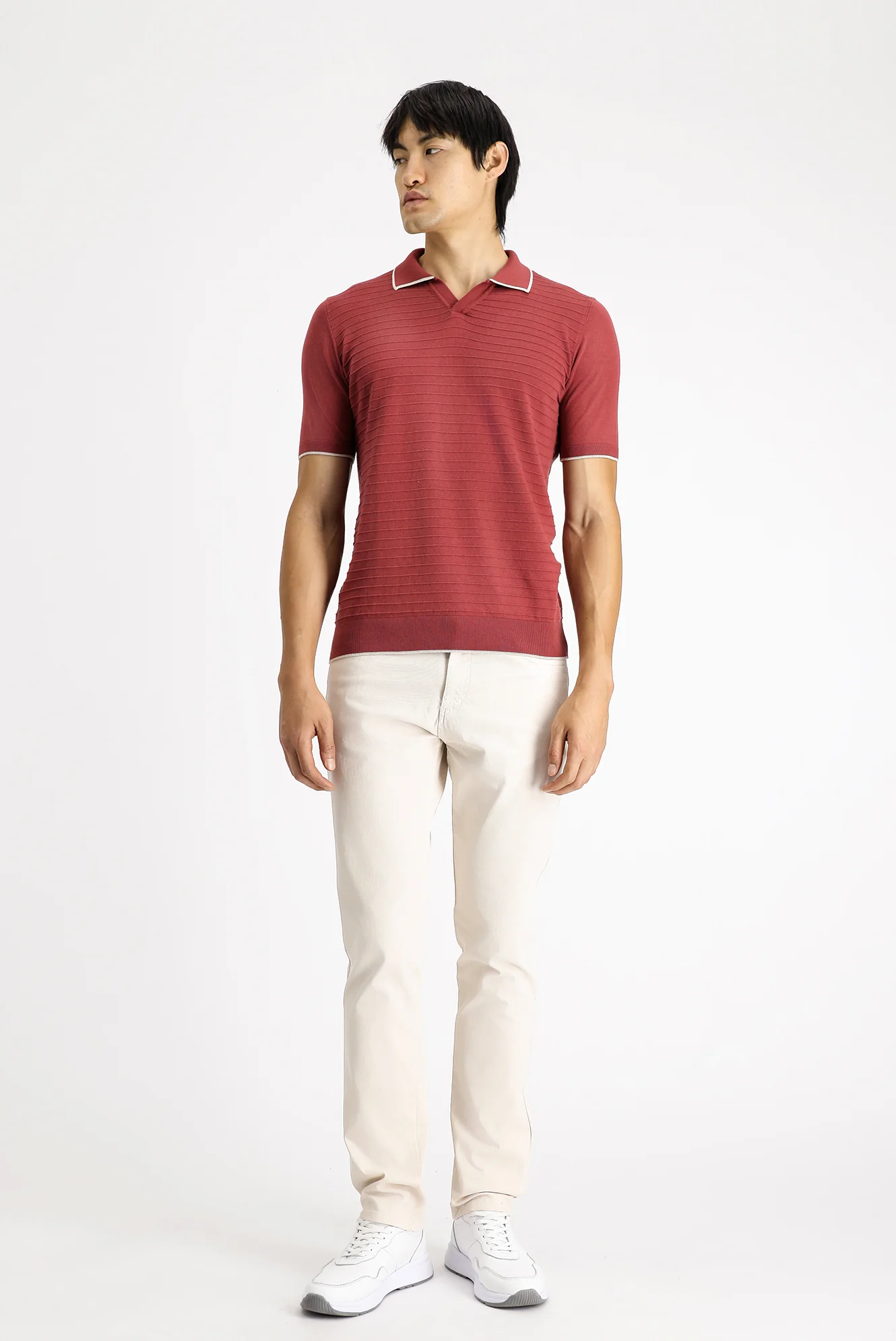 Gül Kurusu Slim Fit Dar Kesim Desenli Pamuklu Polo Yaka Tişört - Image 2