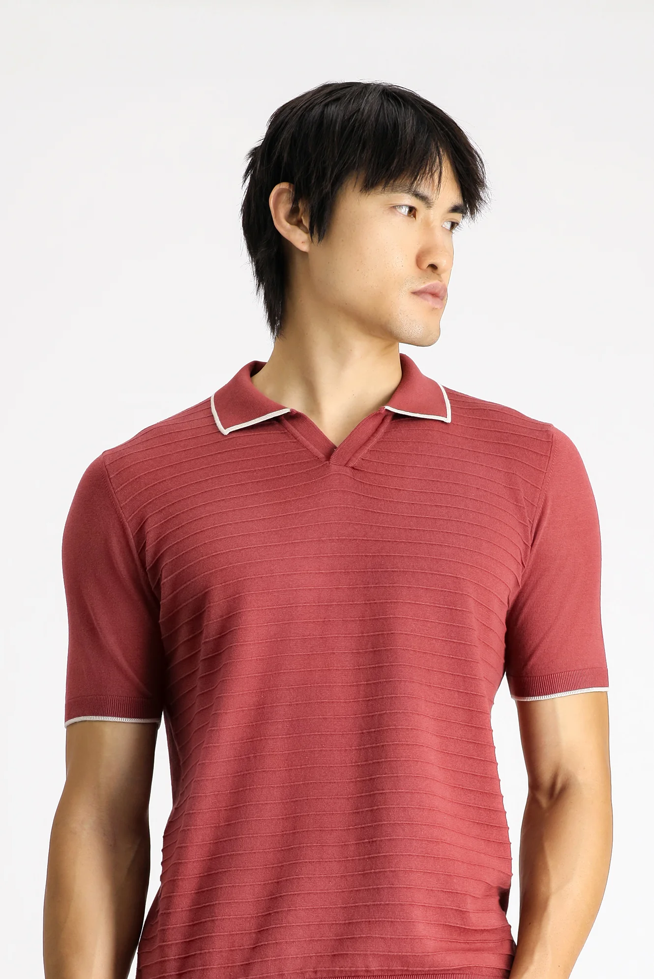 Gül Kurusu Slim Fit Dar Kesim Desenli Pamuklu Polo Yaka Tişört - Image 3