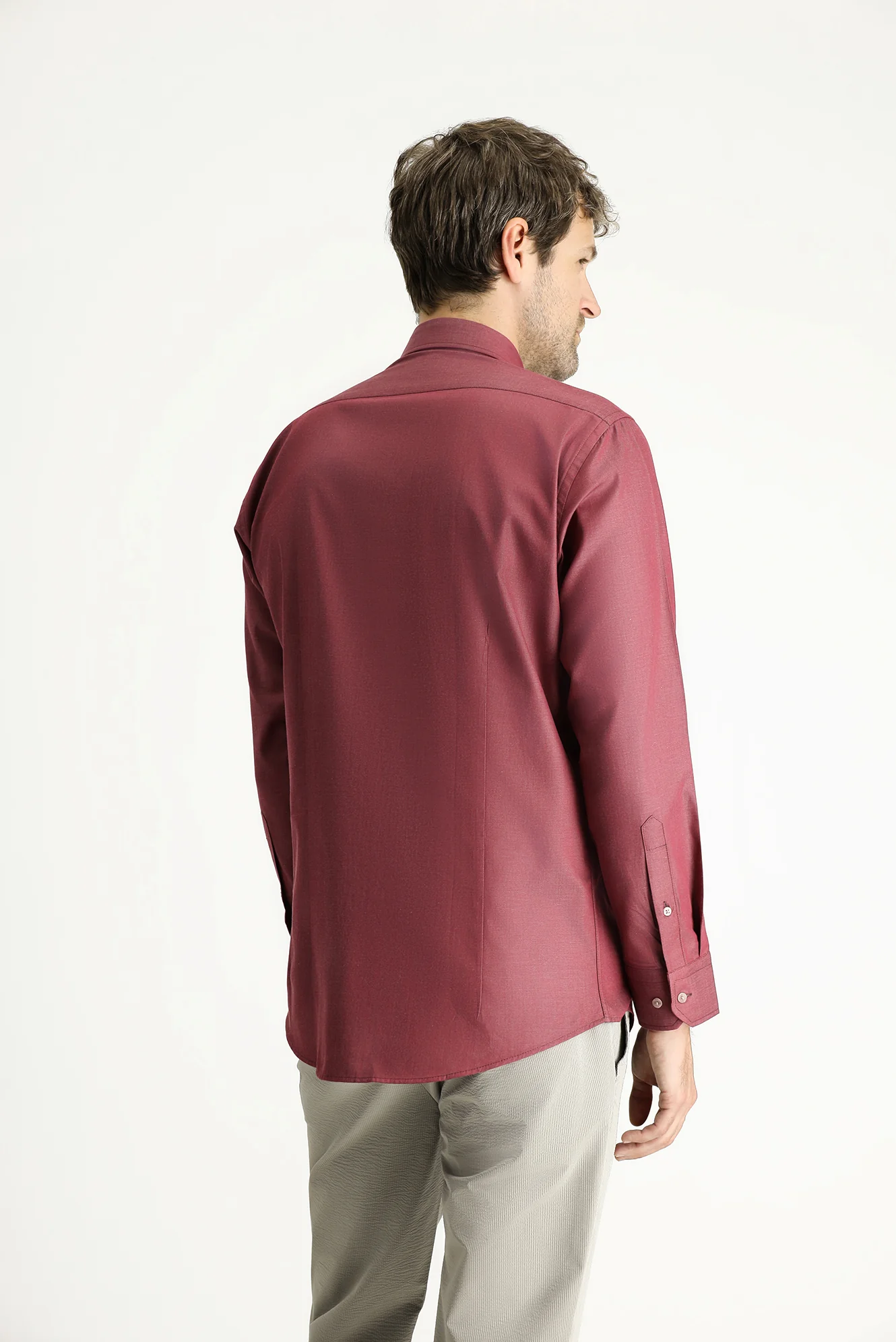 Gül Kurusu Uzun Kol Slim Fit Dar Kesim Spor Pamuk Gömlek - Image 4
