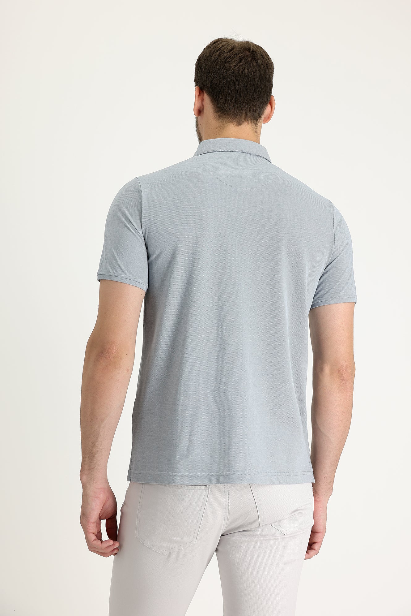 Gümüş Polo Yaka Regular Fit Nakışlı Tişört - Image 2