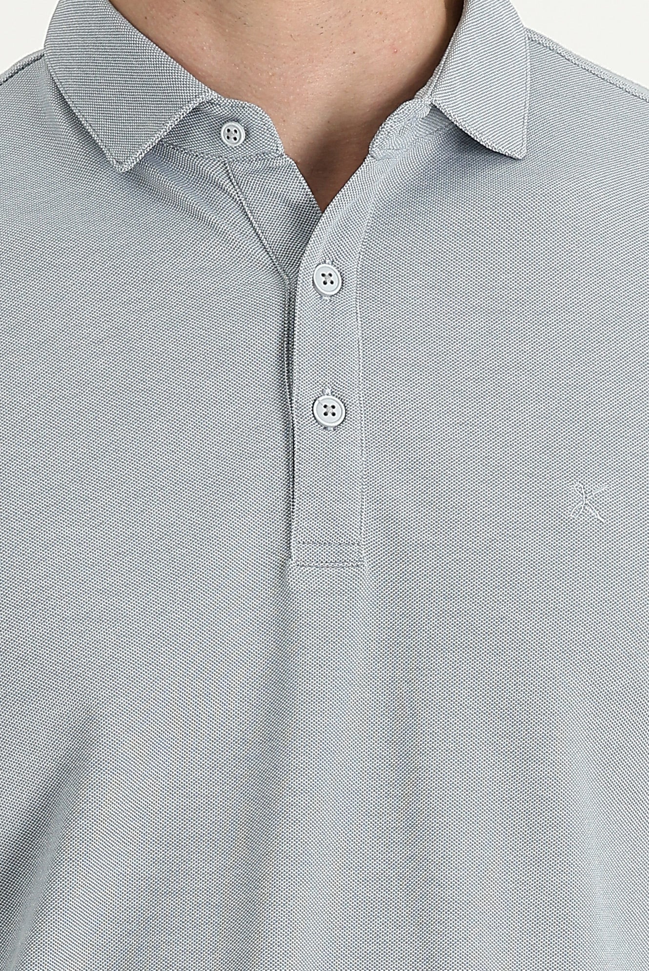 Gümüş Polo Yaka Regular Fit Nakışlı Tişört - Image 3