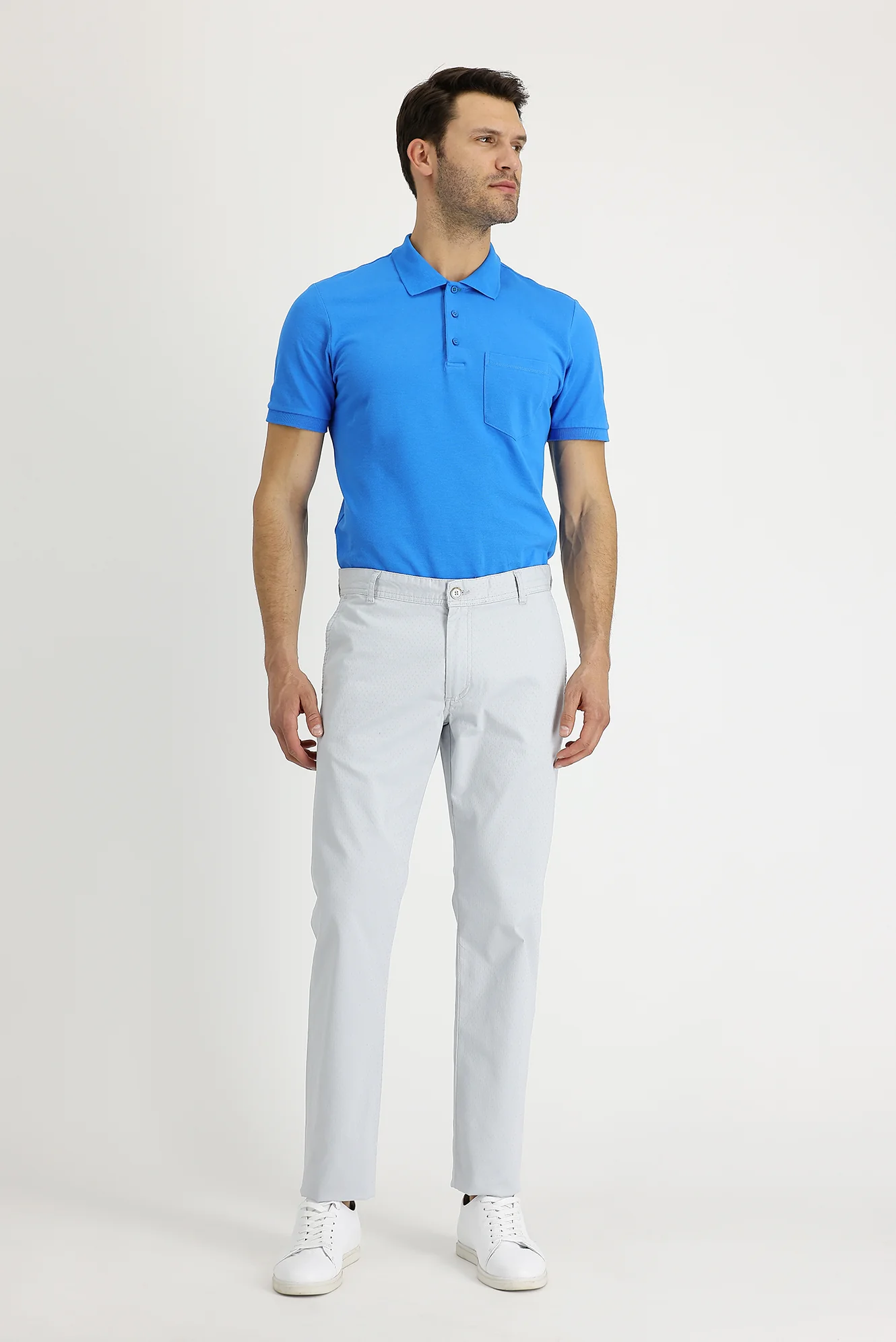 Gümüş Regular Fit Standart Kesim Desenli Likralı Kanvas / Chino Pantolon