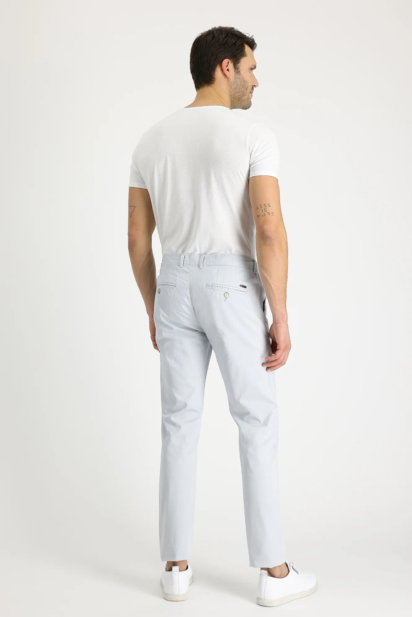 Gümüş Slim Fit Dar Kesim Desenli Likralı Kanvas / Chino Pantolon - Image 4