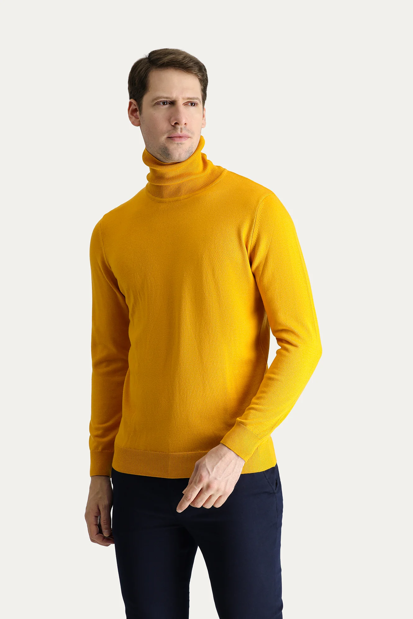 Hardal Balıkçı Yaka Regular Fit Pamuklu Triko Kazak - Image 3