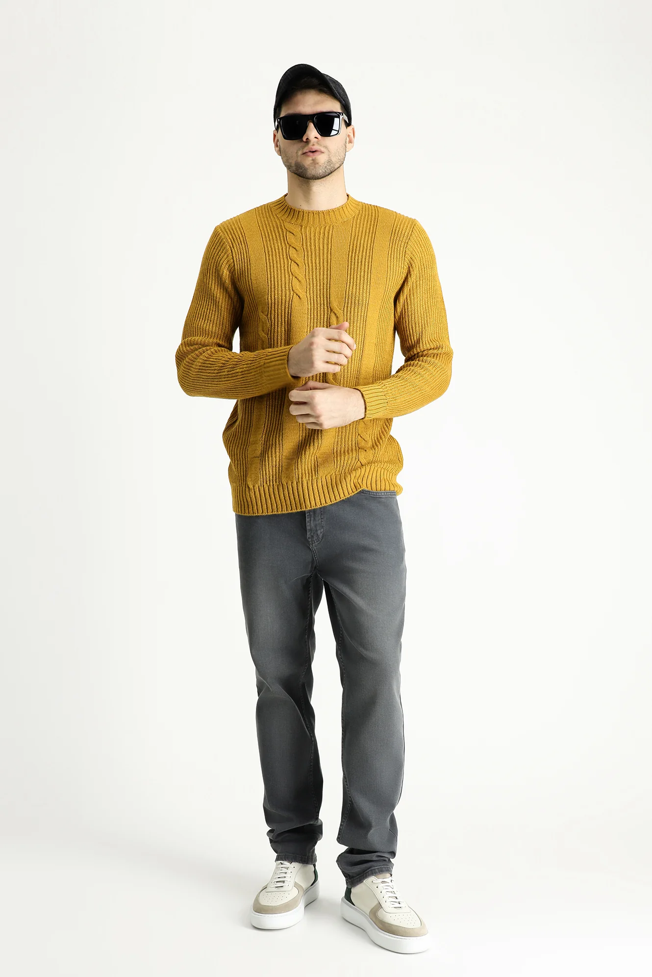 Hardal Bisiklet Yaka Slim Fit Desenli Triko Kazak - Image 2