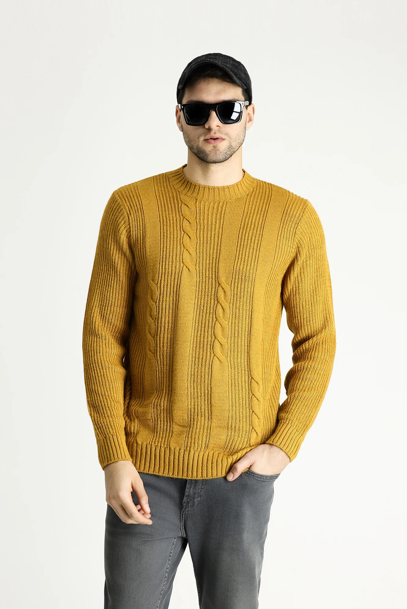 Hardal Bisiklet Yaka Slim Fit Desenli Triko Kazak - Image 3