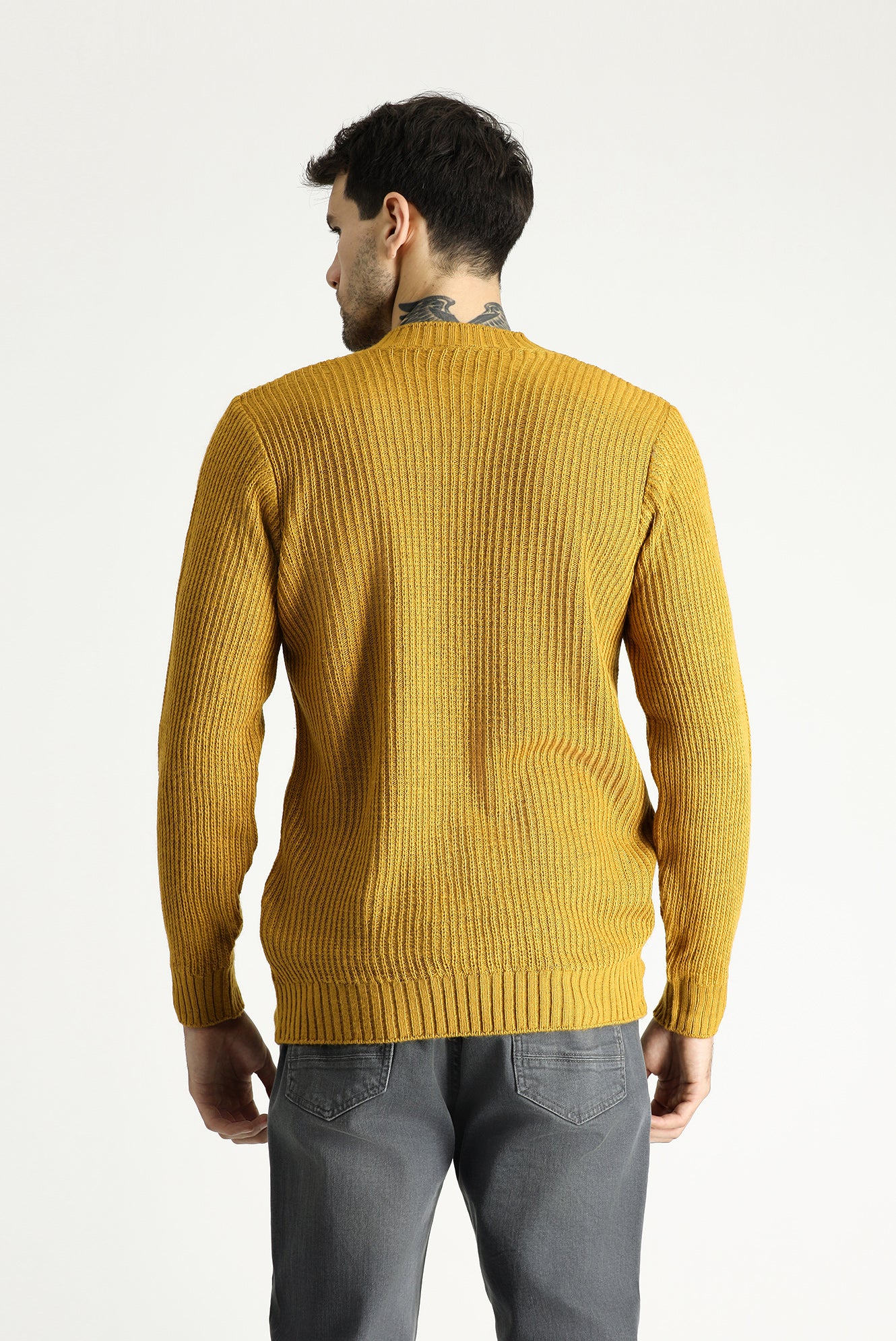 Hardal Bisiklet Yaka Slim Fit Desenli Triko Kazak - Image 5