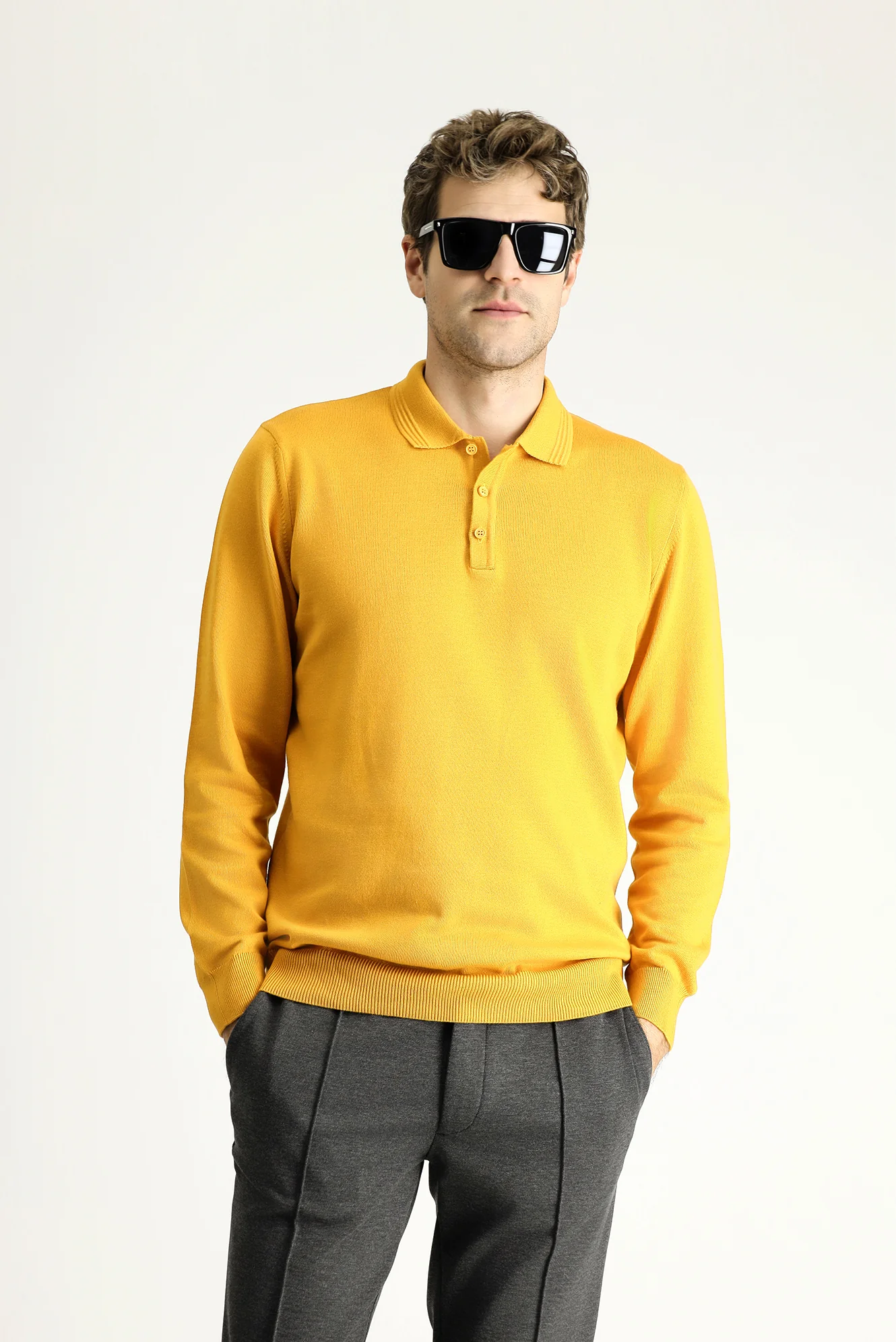 Hardal Polo Yaka Regular Fit Pamuklu Triko Kazak - Image 2