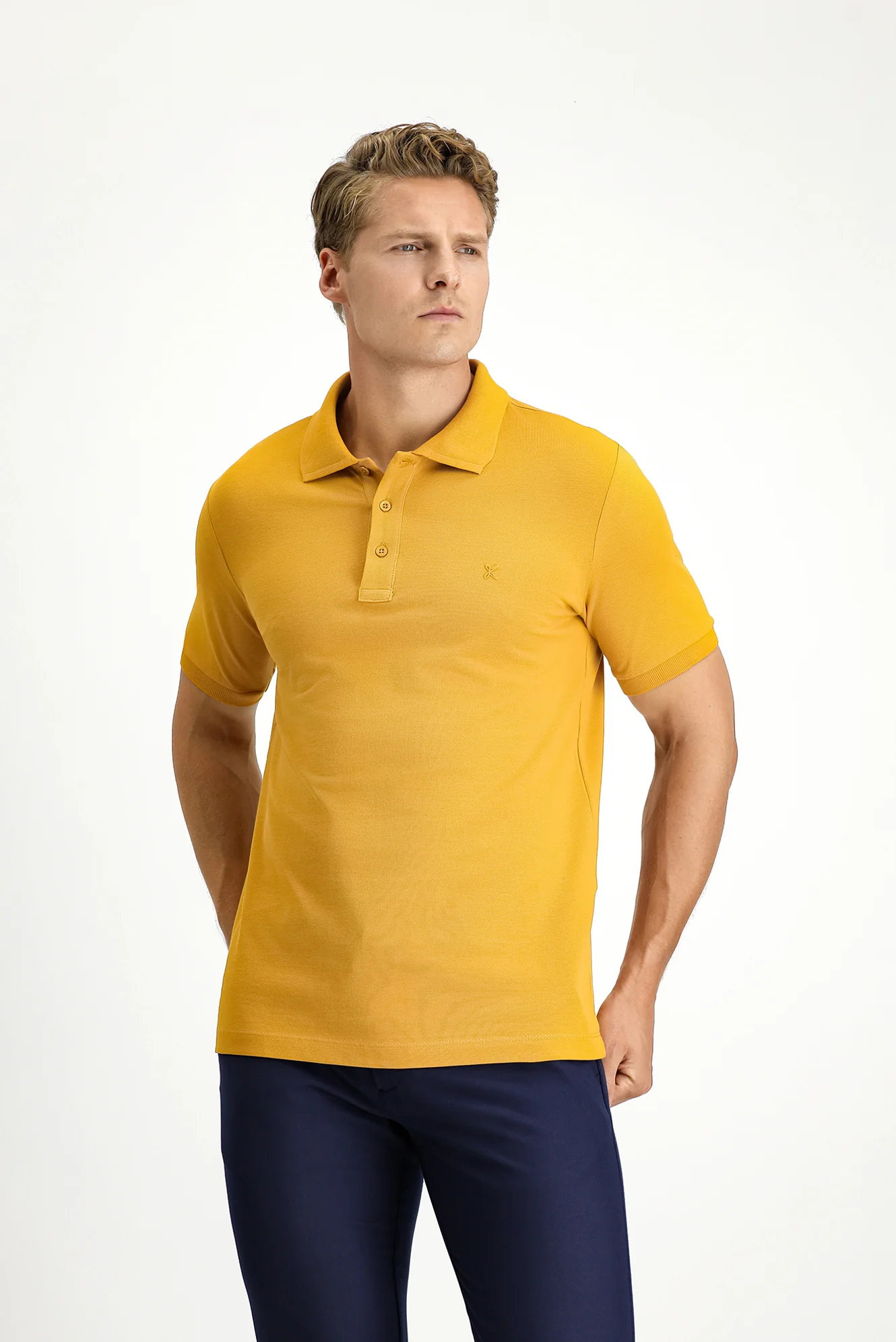 Hardal Slim Fit Dar Kesim Pamuk Kıvrılmaz Polo Yaka Tişört - Image 2